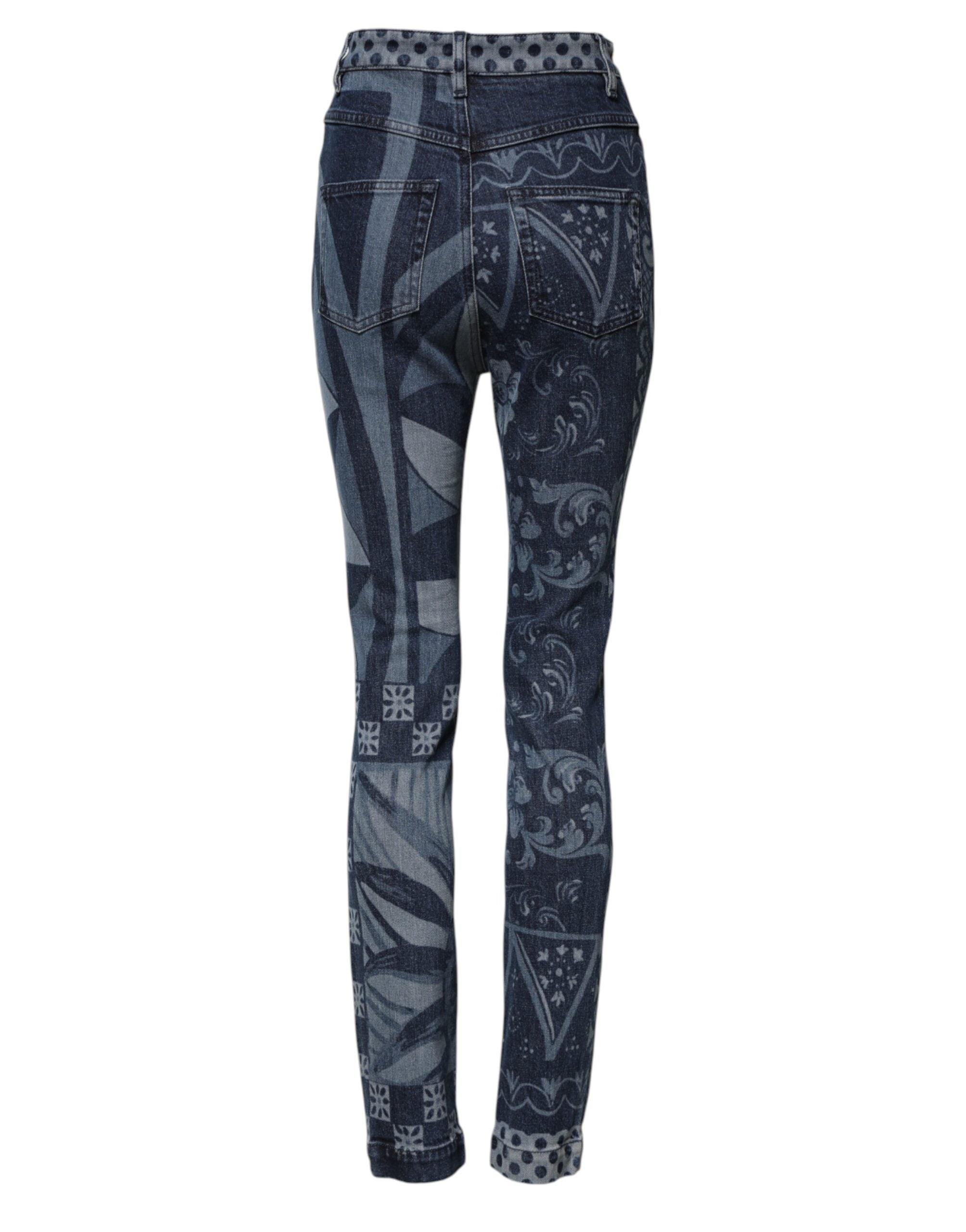 Dolce & Gabbana Blaue Grafikdruck-Baumwoll-Skinny-Denim-Jeans