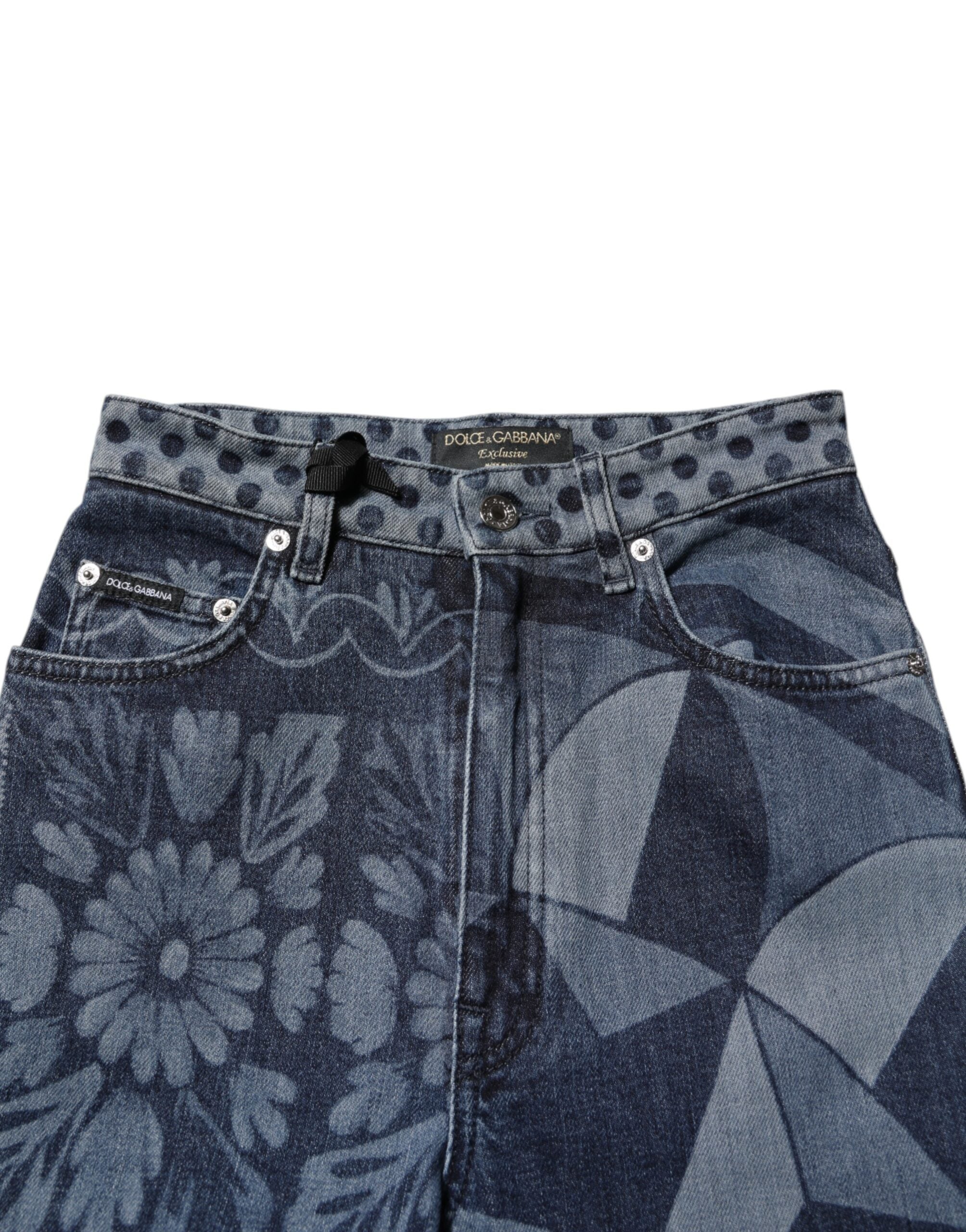 Dolce & Gabbana Blaue Grafikdruck-Baumwoll-Skinny-Denim-Jeans