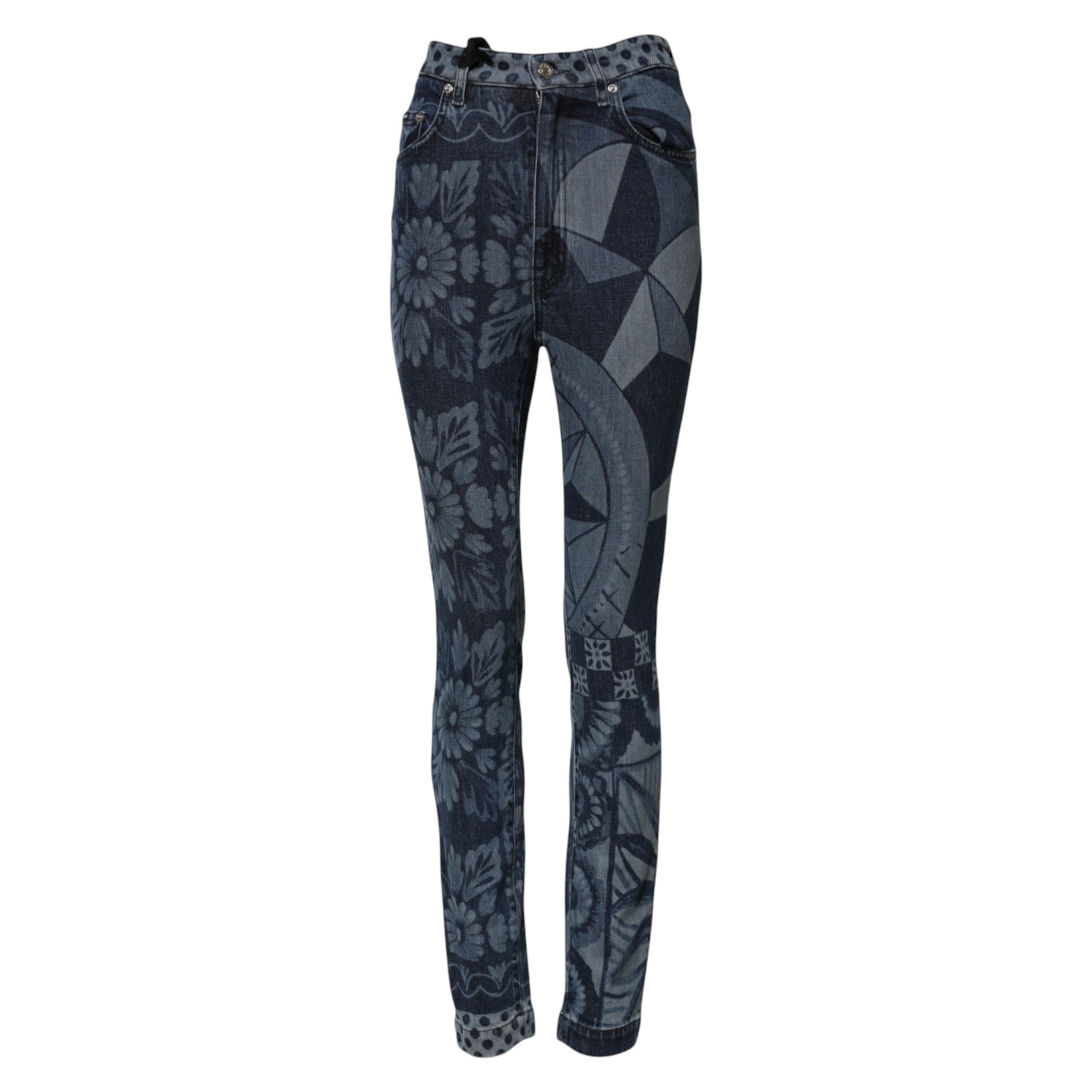 Dolce & Gabbana Blaue Grafikdruck-Baumwoll-Skinny-Denim-Jeans