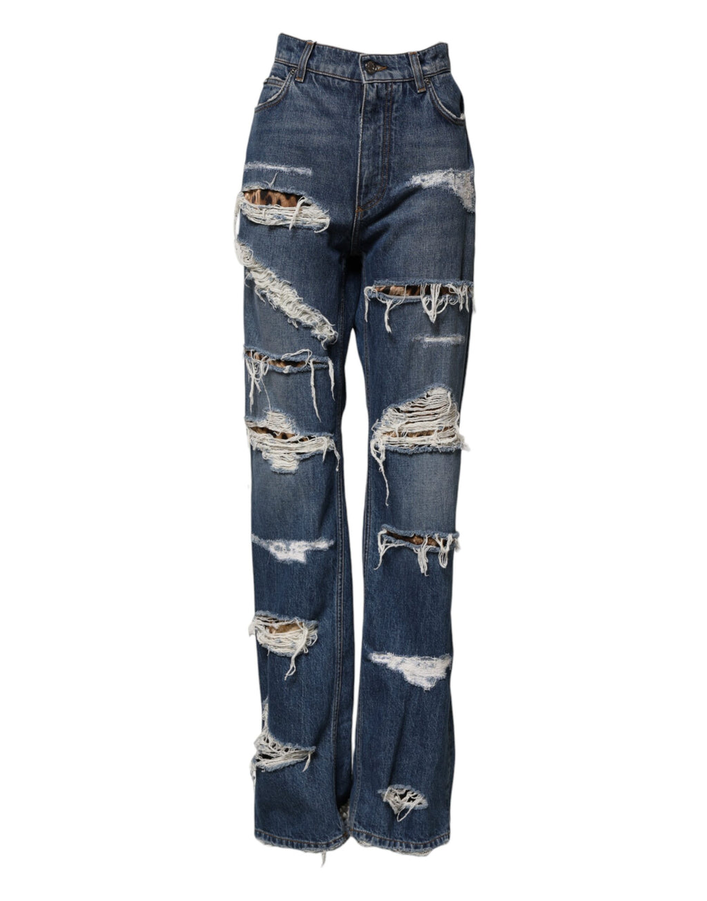 Dolce & Gabbana Blaue zerfledderte Straight Denim Jeans aus Baumwolle