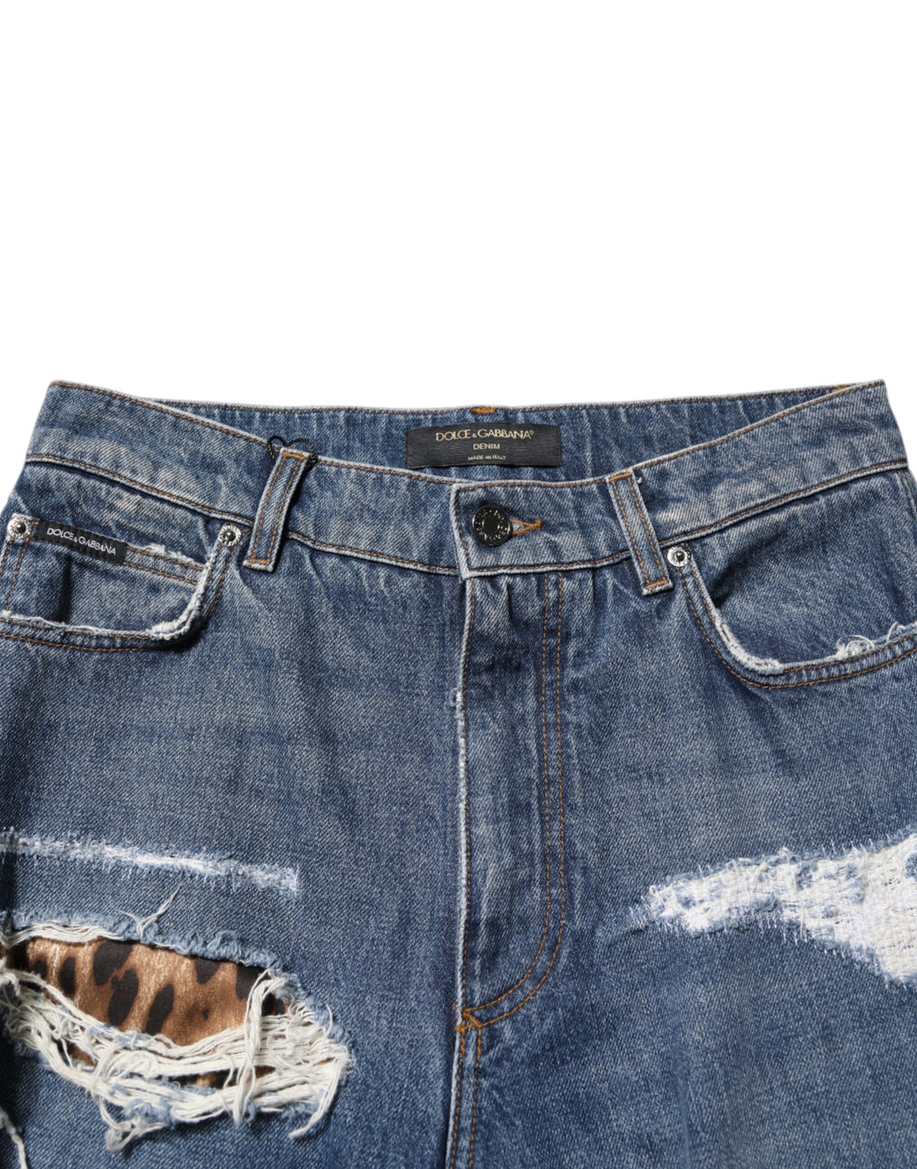 Dolce & Gabbana Blaue zerfledderte Straight Denim Jeans aus Baumwolle