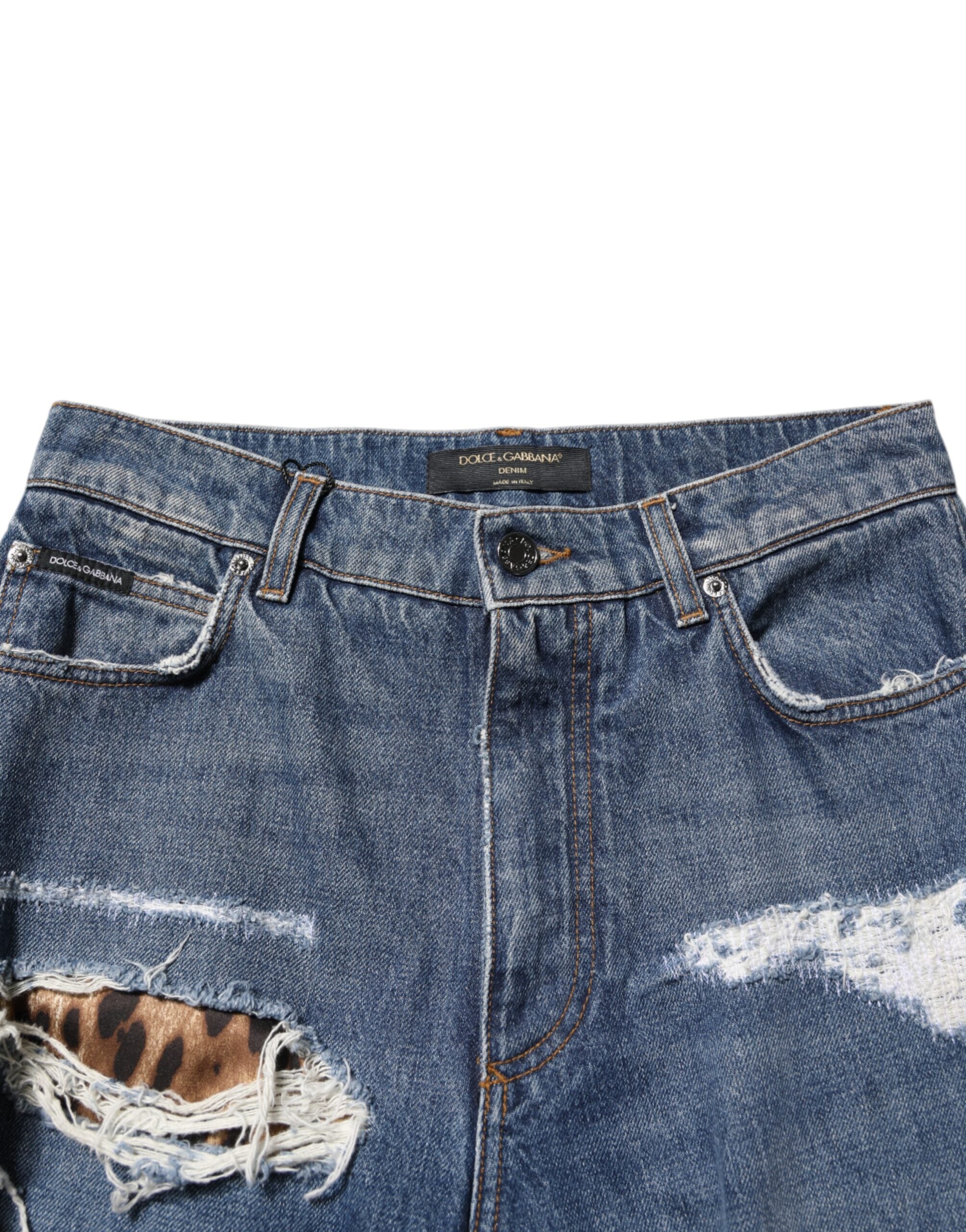 Dolce & Gabbana Blaue zerfledderte Straight Denim Jeans aus Baumwolle