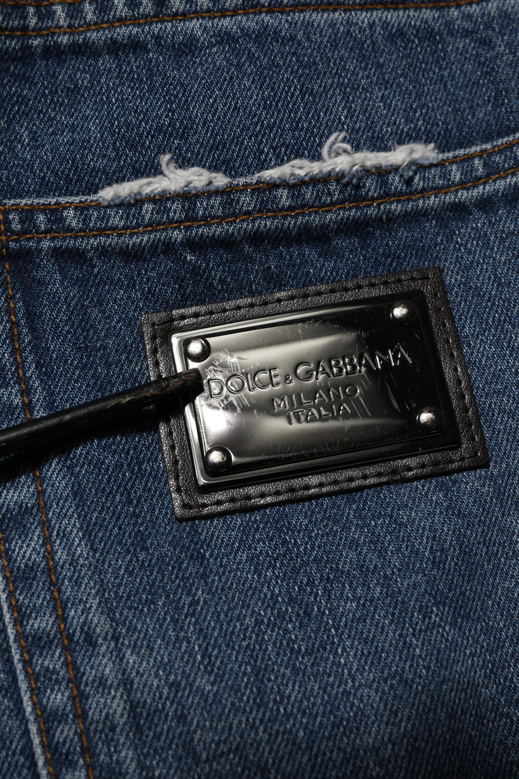 Dolce & Gabbana Blaue zerfledderte Straight Denim Jeans aus Baumwolle