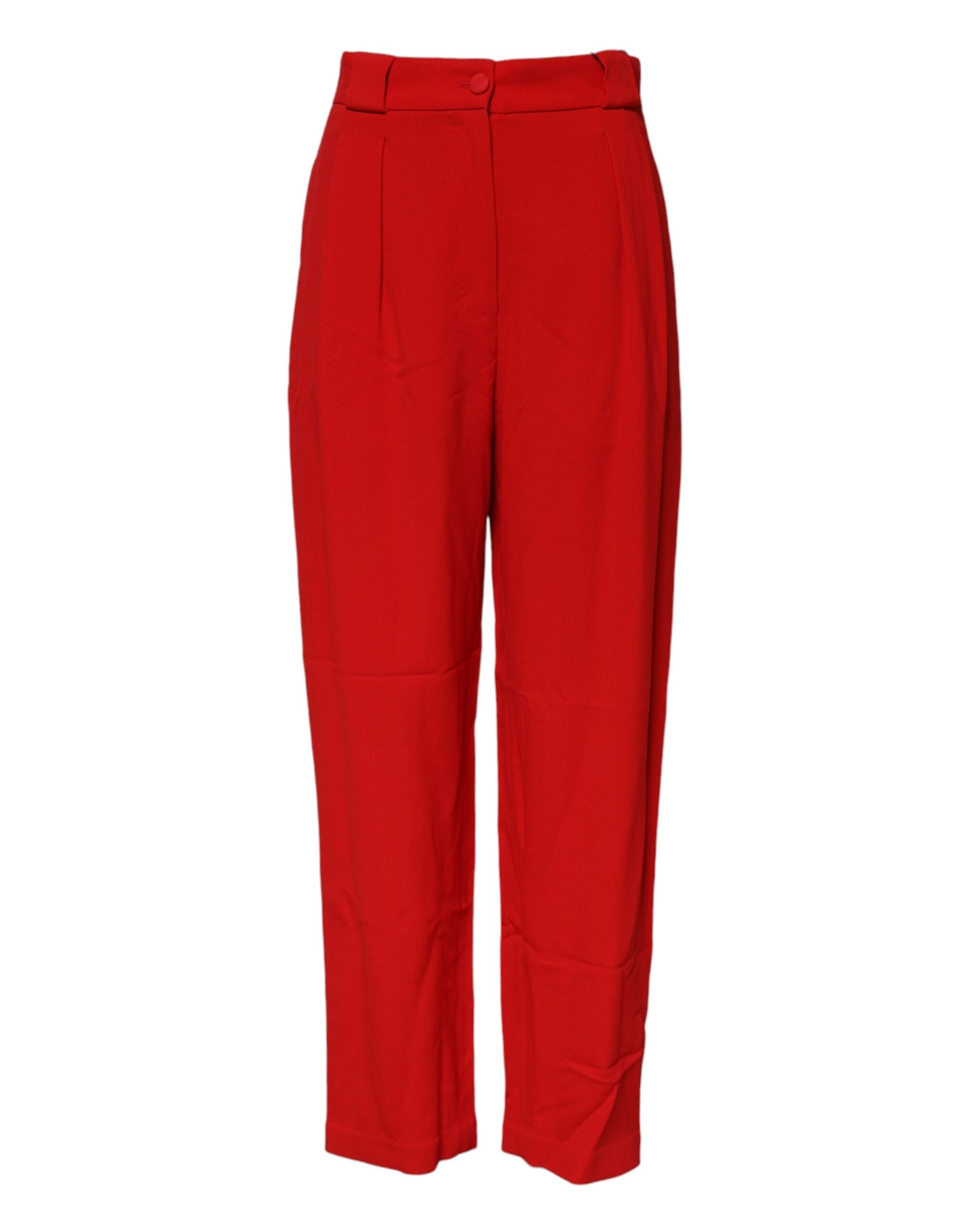 Dolce & Gabbana Rote Viskose-Hose mit hoher Taille und konischem Schnitt