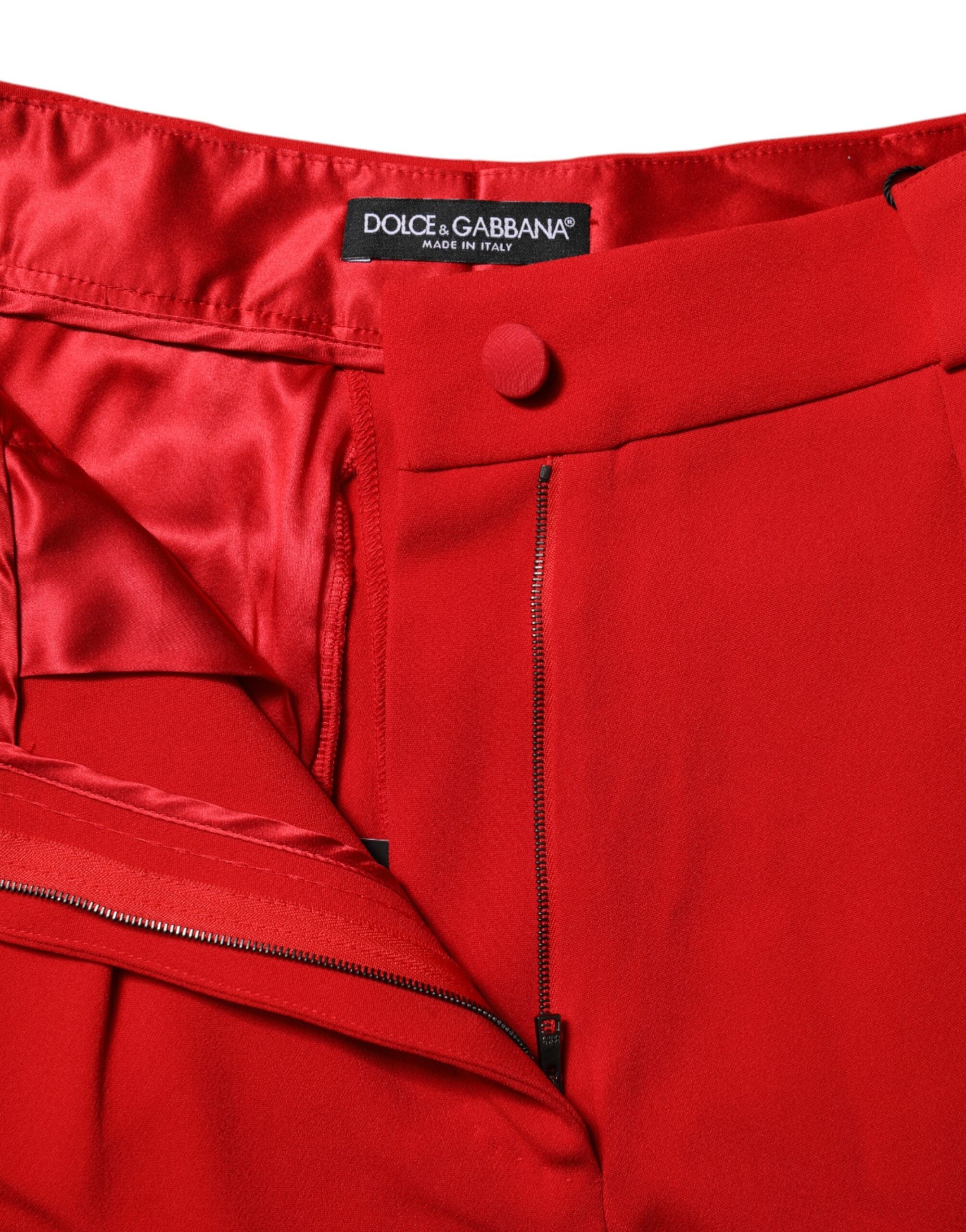 Dolce & Gabbana Rote Viskose-Hose mit hoher Taille und konischem Schnitt