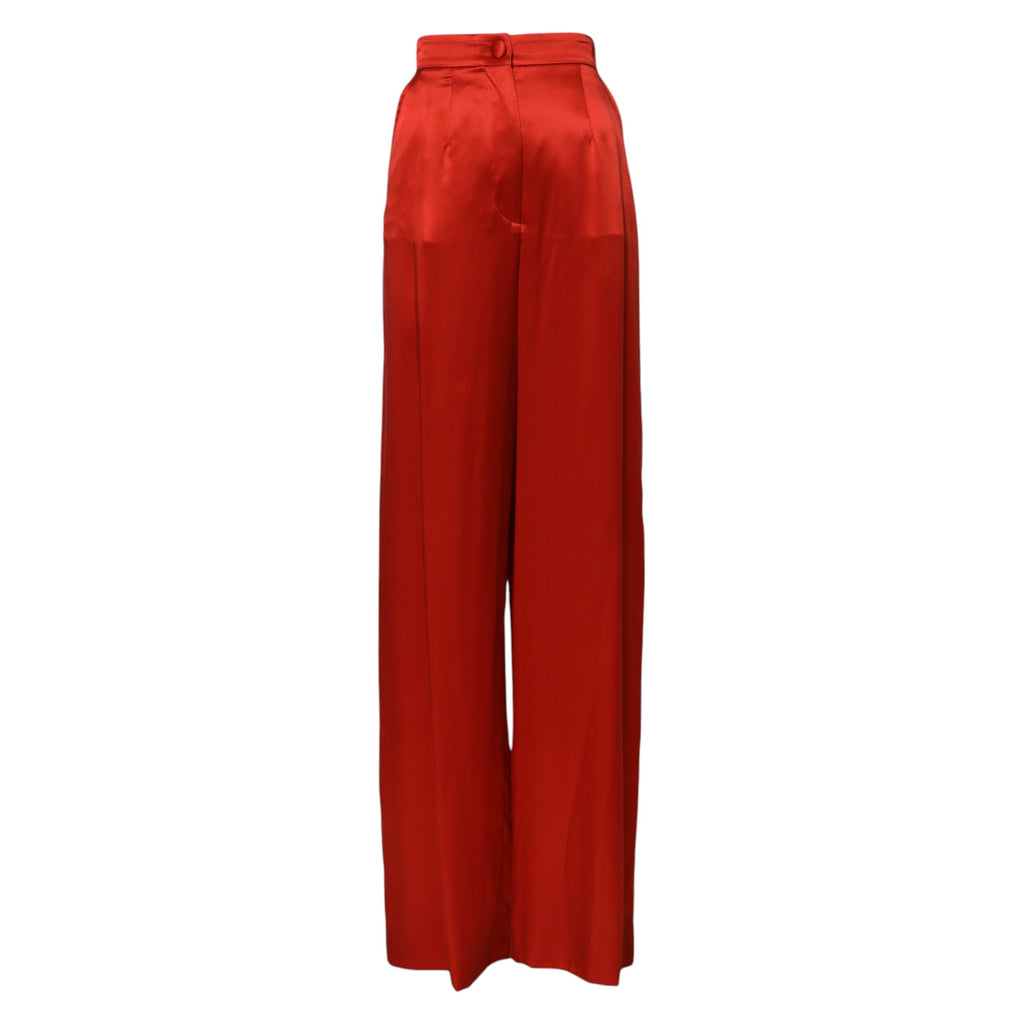 Dolce & Gabbana Rode Satijnen Broek Met Hoge Taille En Wijde Pijpen