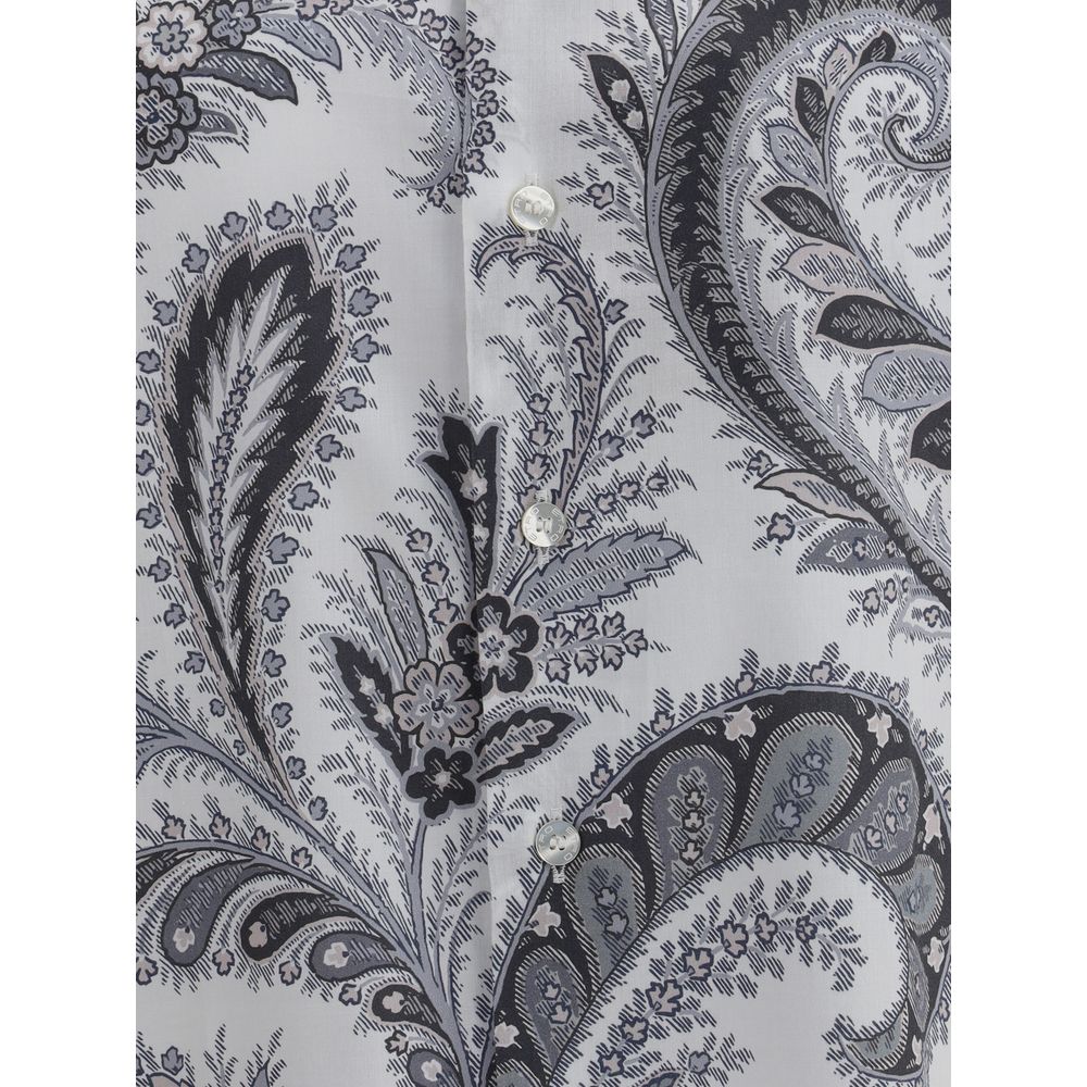 Etro Grau-weißes Baumwollhemd mit Muster