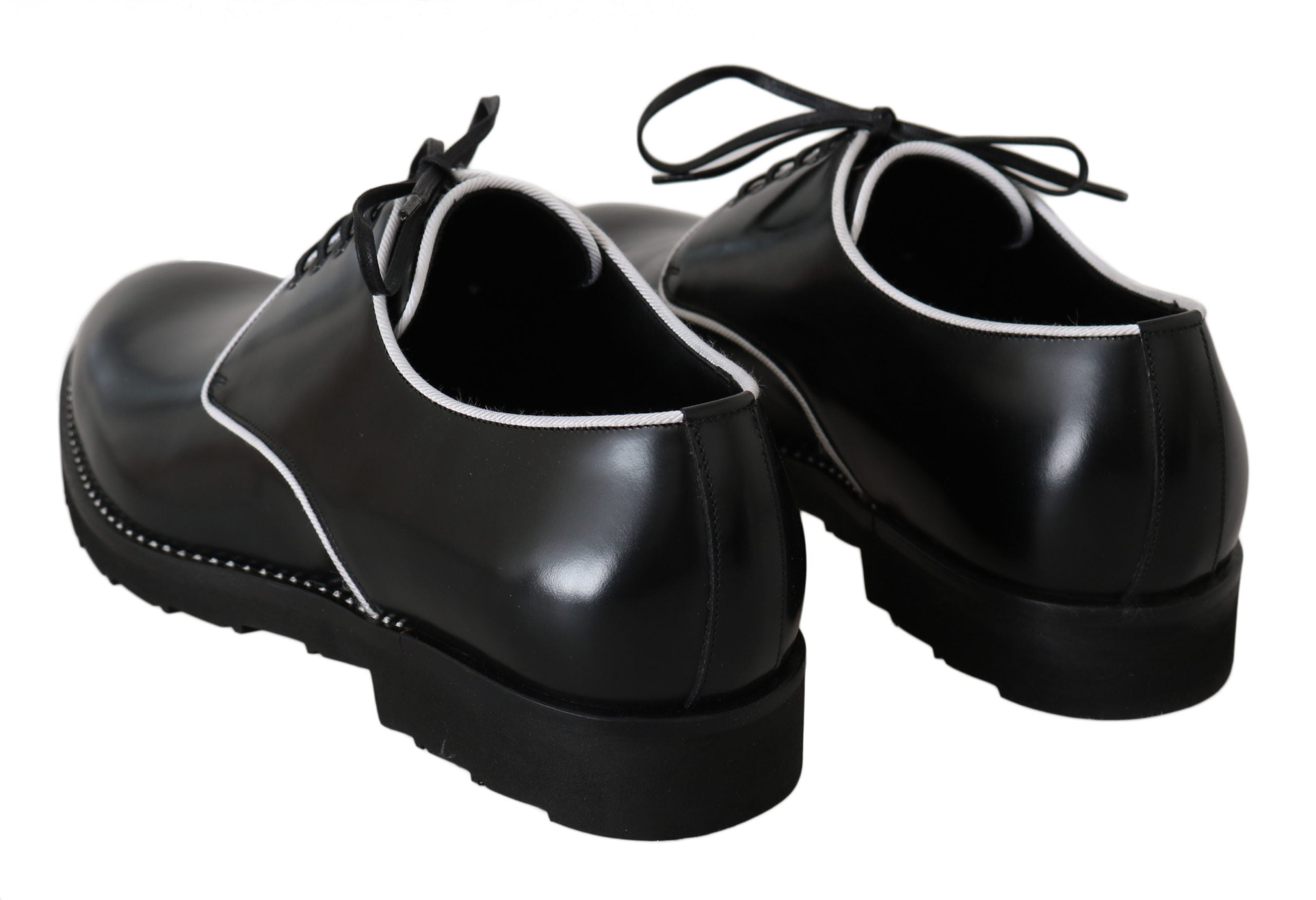 Dolce & Gabbana Schwarzes Leder Weiße Linie Kleid Derby Schuhe