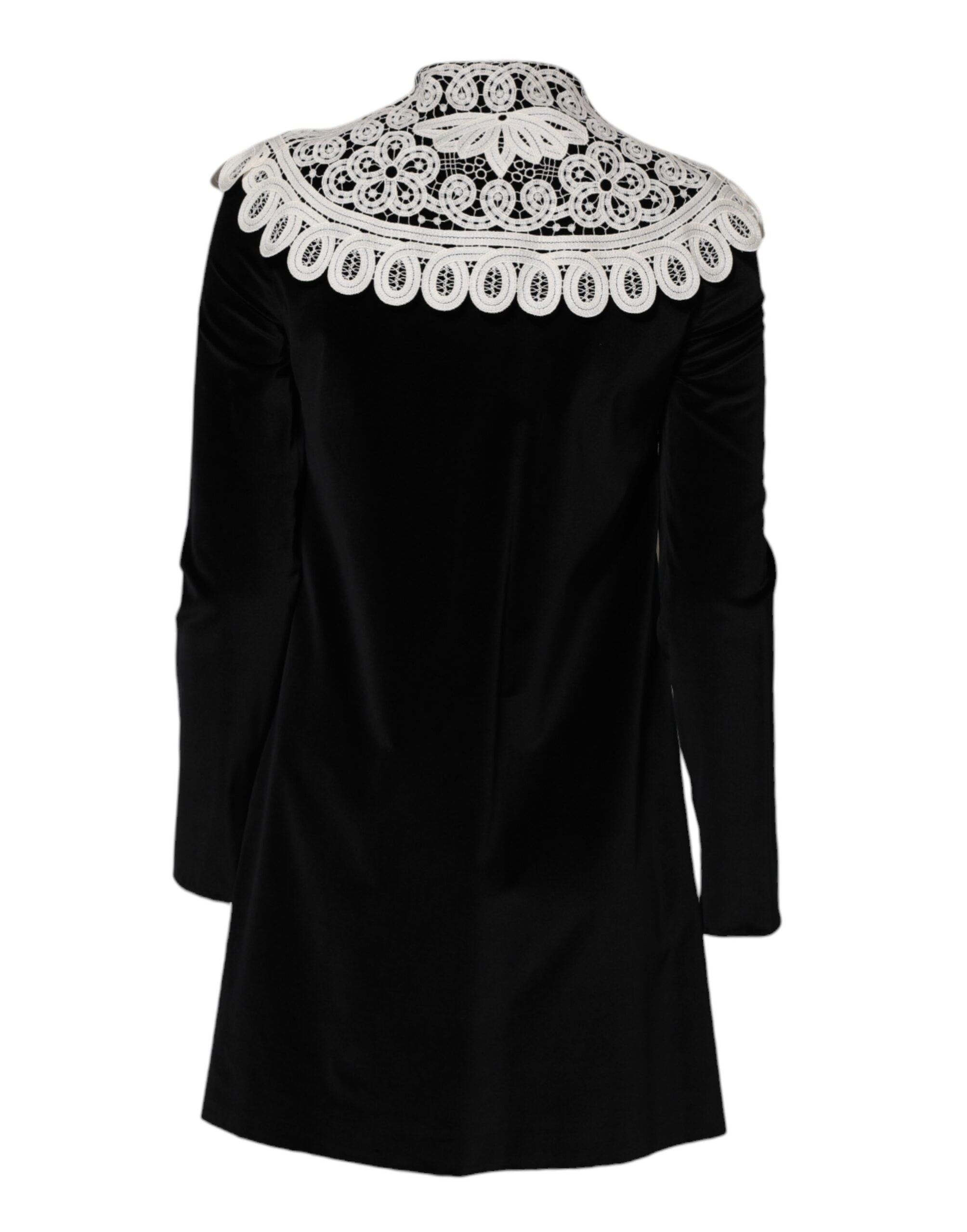Dolce & Gabbana Schwarzes Kleid mit Spitzenkragen und Verzierungen aus Samt