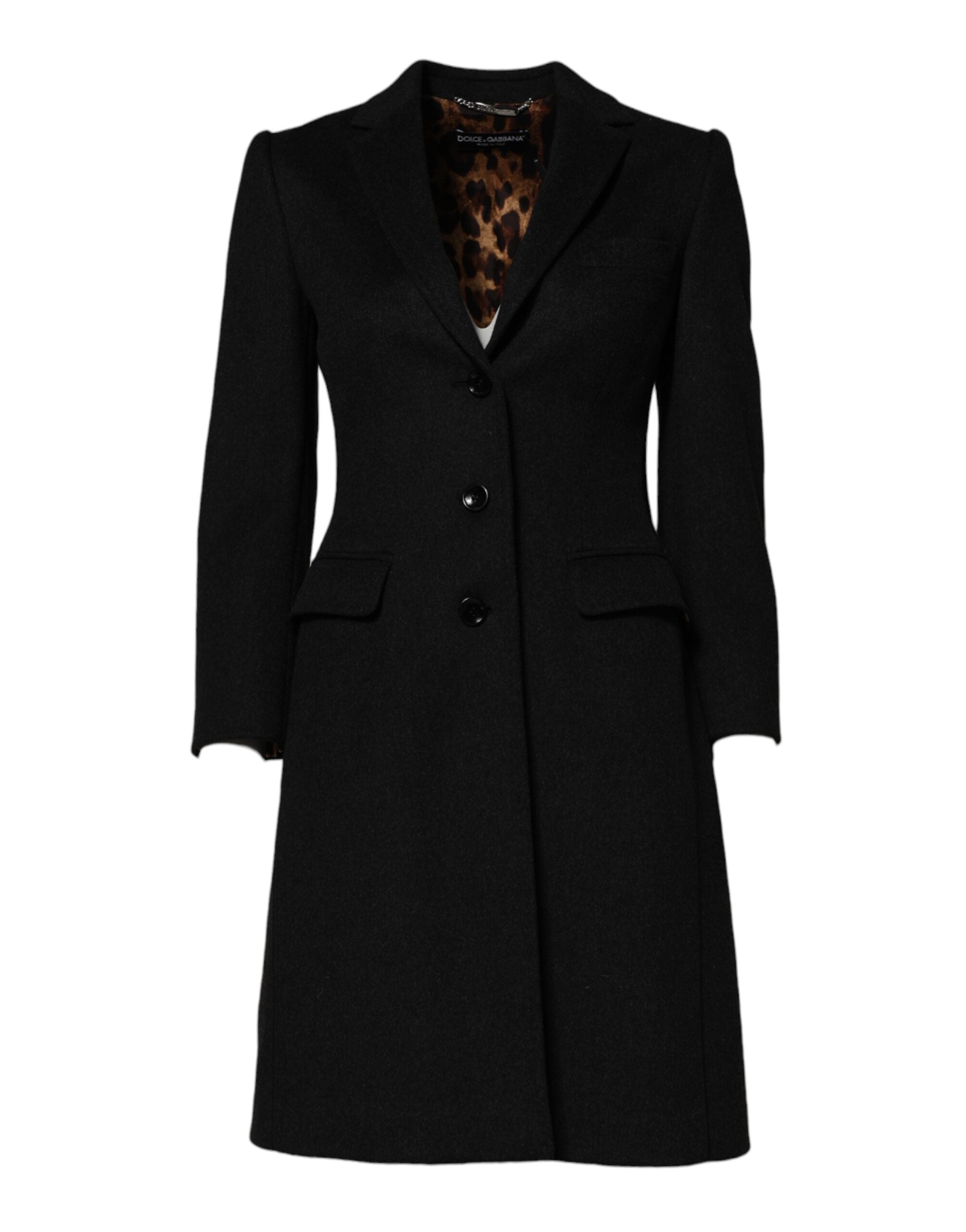 Dolce & Gabbana Schwarzer Wollmantel mit langen Ärmeln Trenchcoat Jacke