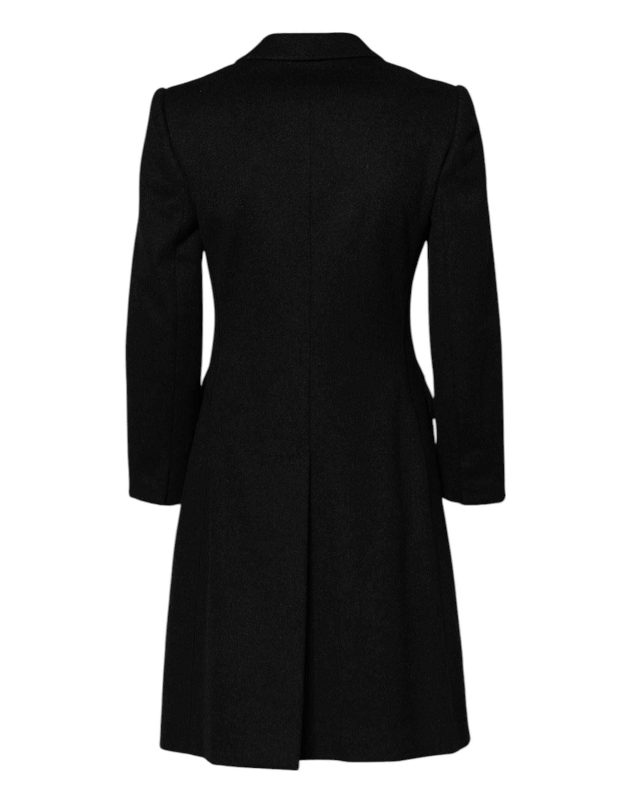 Dolce & Gabbana Schwarzer Wollmantel mit langen Ärmeln Trenchcoat Jacke