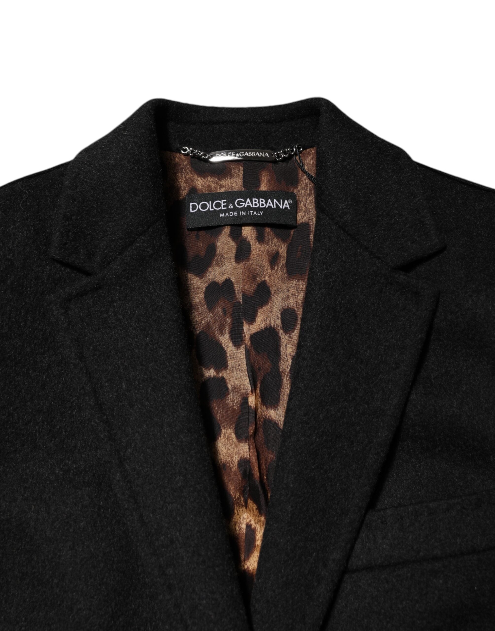 Dolce & Gabbana Schwarzer Wollmantel mit langen Ärmeln Trenchcoat Jacke