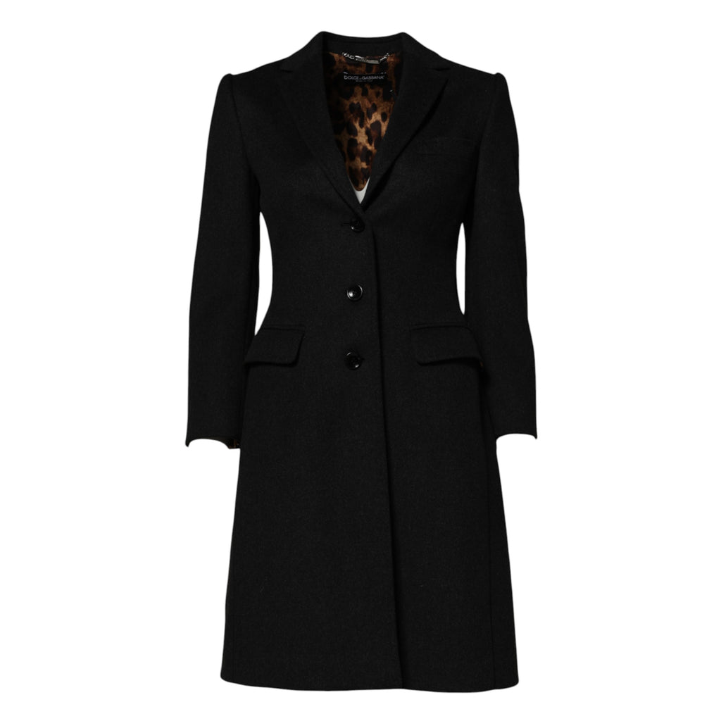 Dolce & Gabbana Schwarzer Wollmantel mit langen Ärmeln Trenchcoat Jacke
