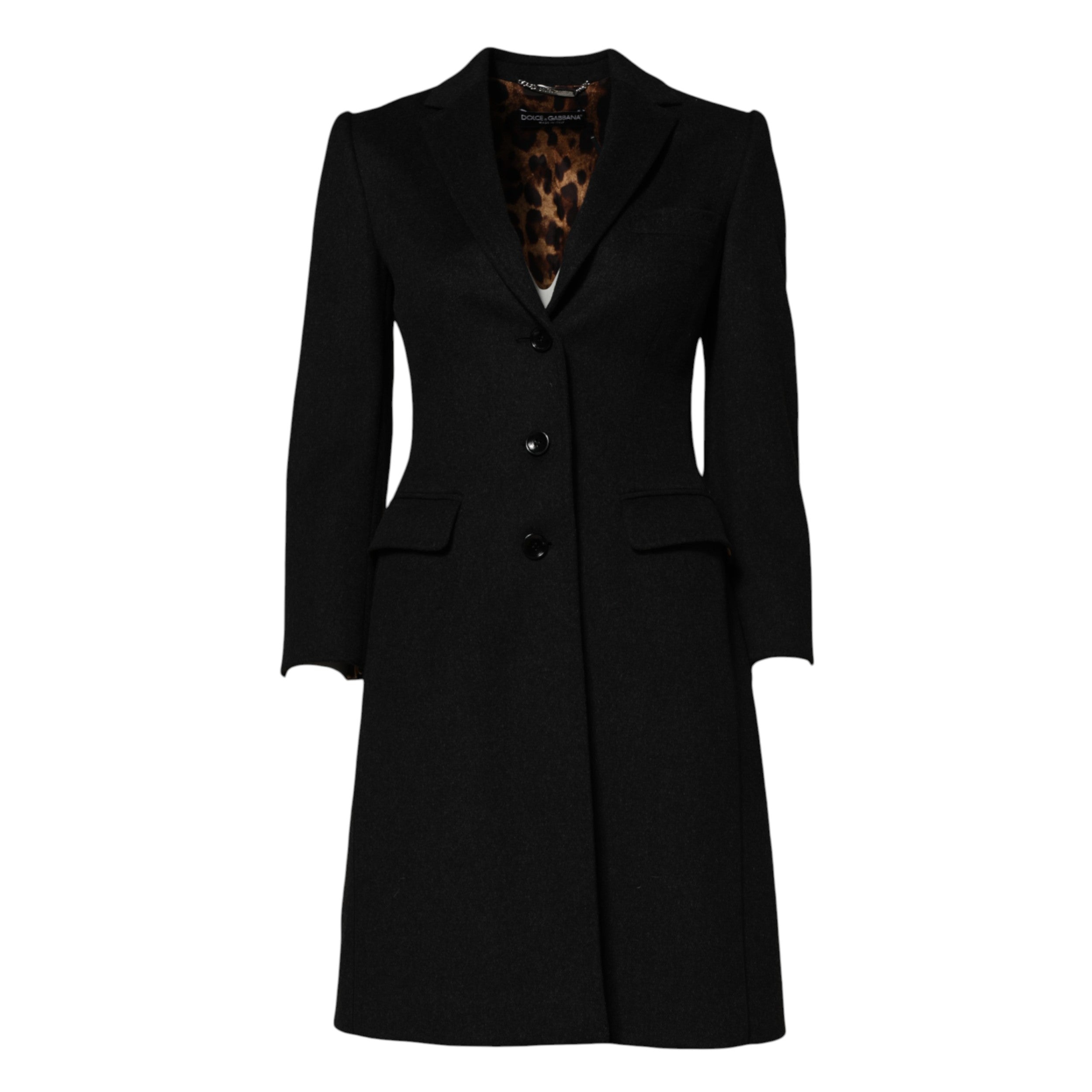 Dolce & Gabbana Schwarzer Wollmantel mit langen Ärmeln Trenchcoat Jacke