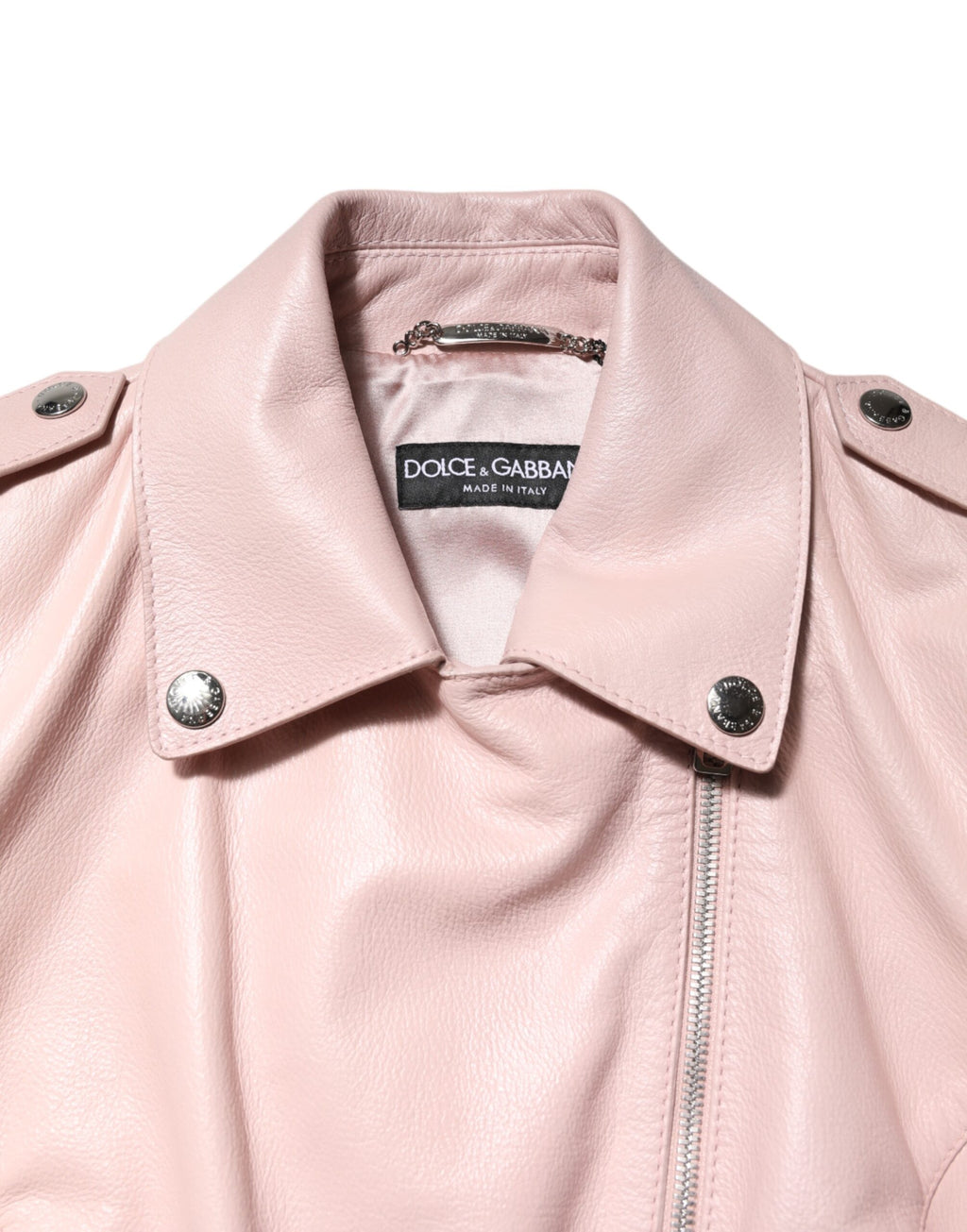 Dolce & Gabbana Hellrosa Kragen Leder Frauen Biker Jacke