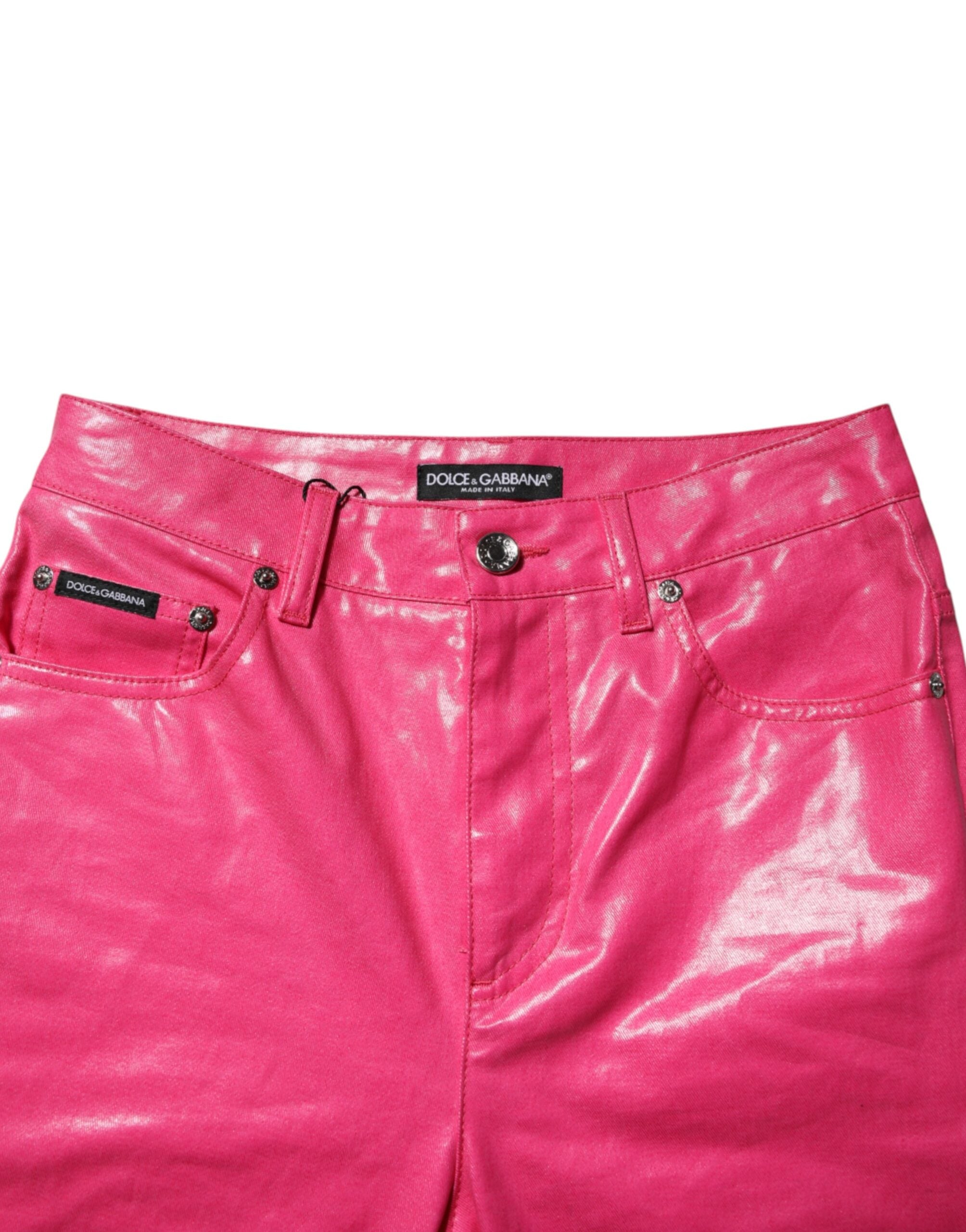 Dolce & Gabbana Rosa Baumwoll-Skinny-Jeans mit hoher Taille