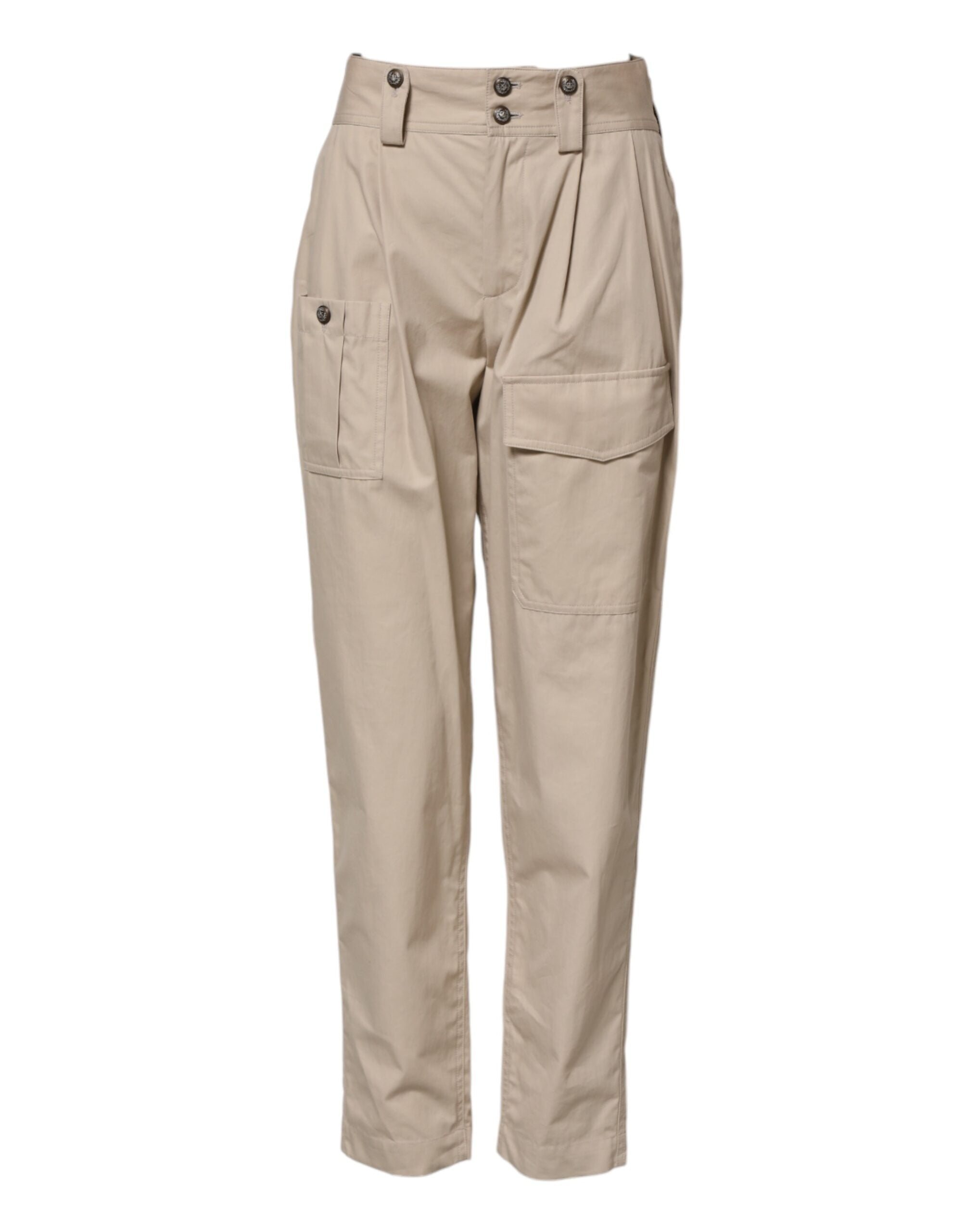 Dolce & Gabbana Beigefarbene Hose mit hoher Taille aus Baumwolle