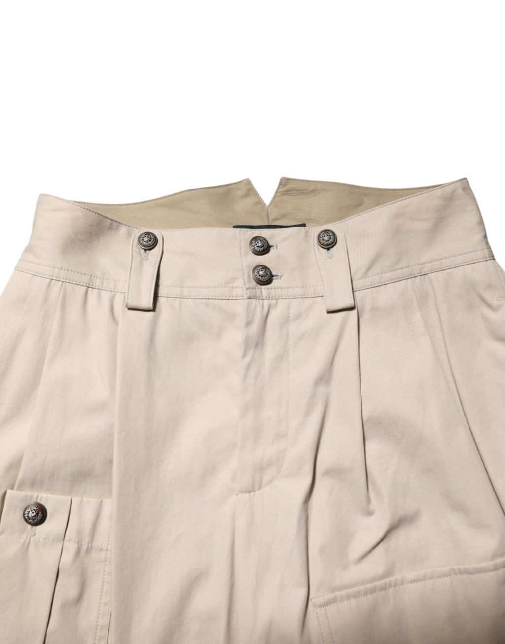 Dolce & Gabbana Beige Katoenen Broek met Hoge Taille