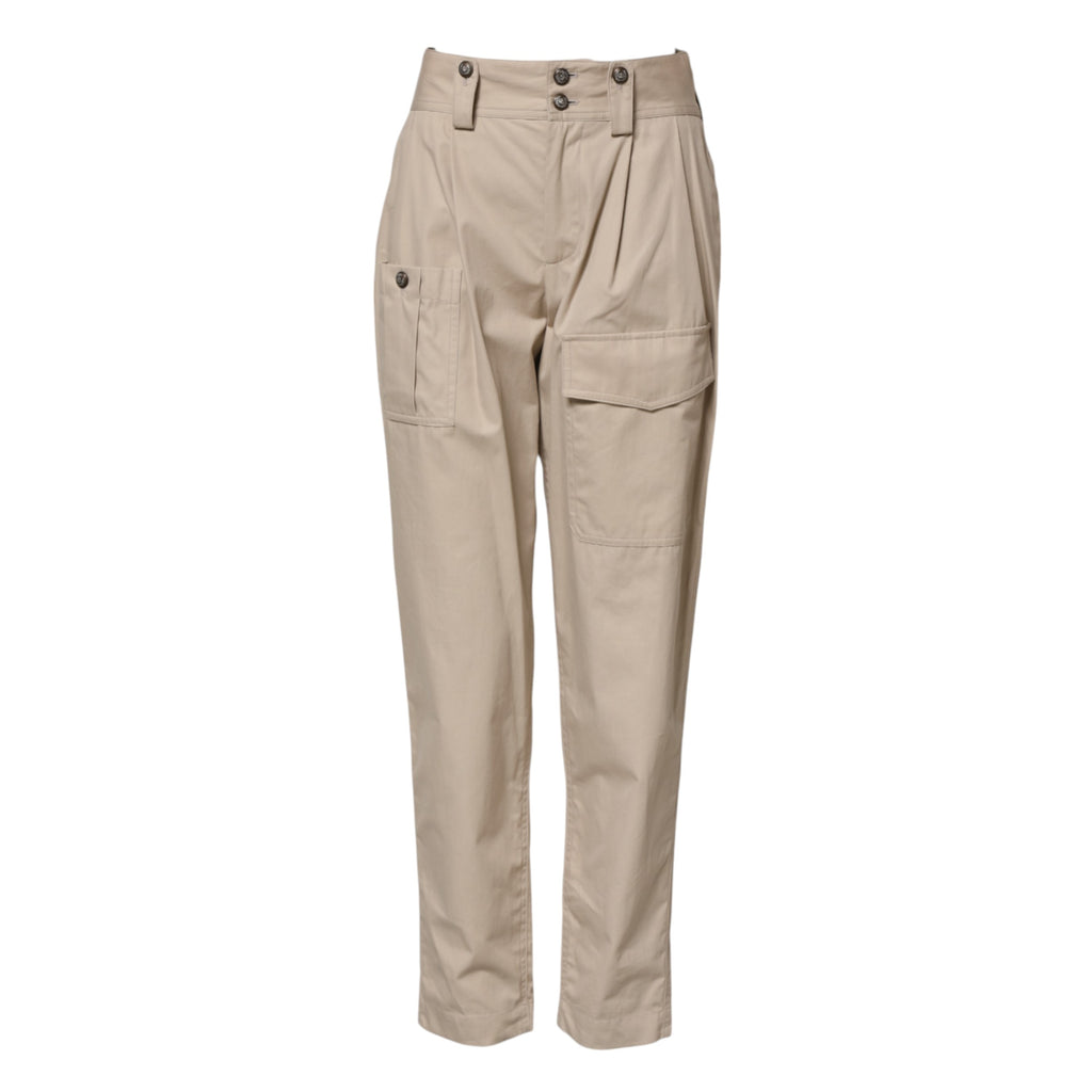 Dolce & Gabbana Beigefarbene Hose mit hoher Taille aus Baumwolle