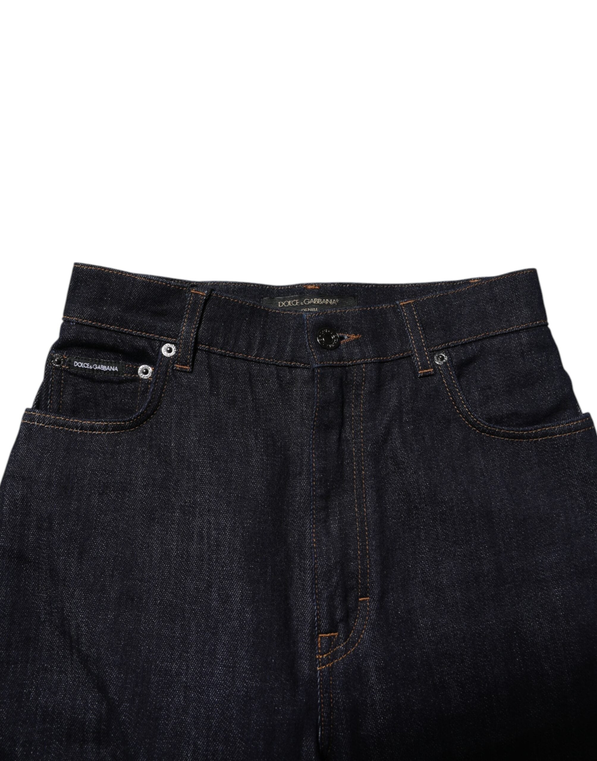 Dolce & Gabbana Blaue Baumwolljeans mit ausgestelltem Bund