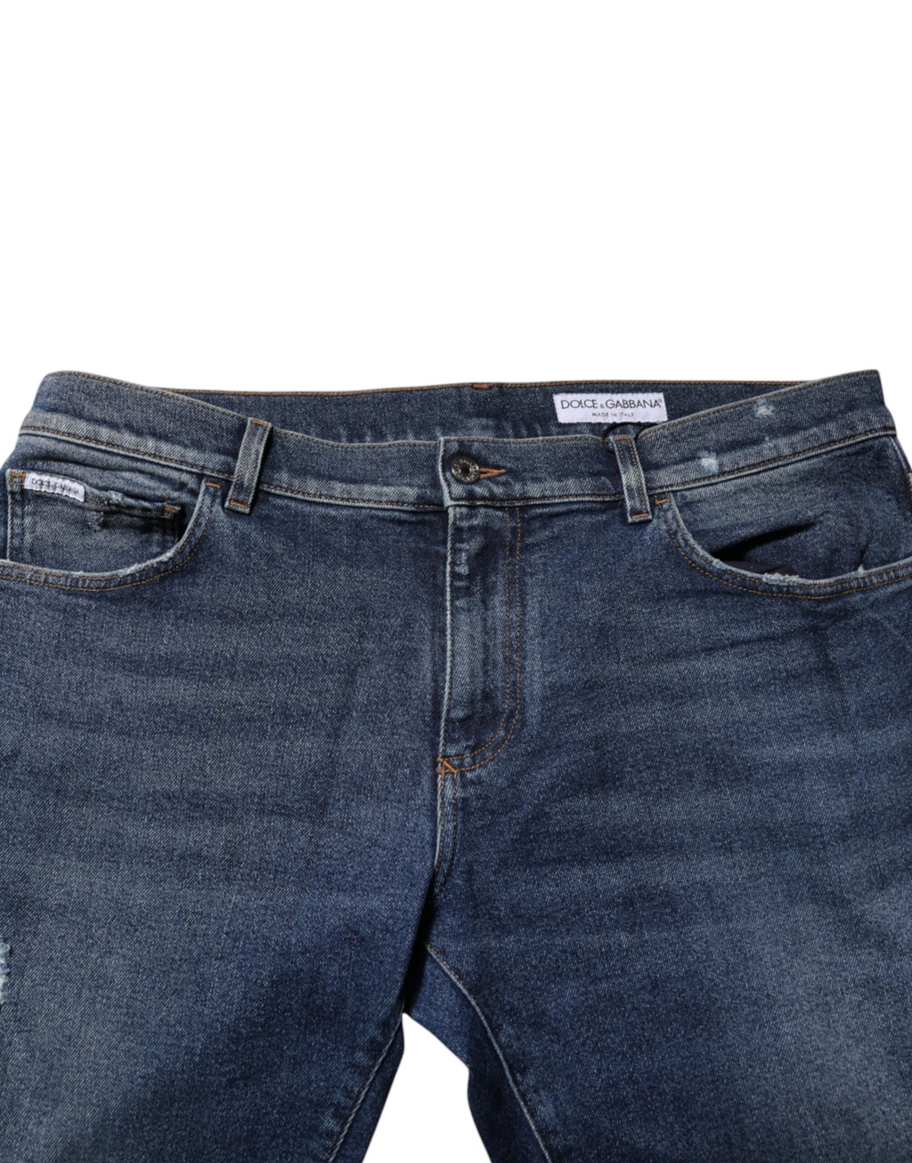 Dolce & Gabbana Blaue Straight Denim Jeans mit mittlerer Taille aus Baumwolle