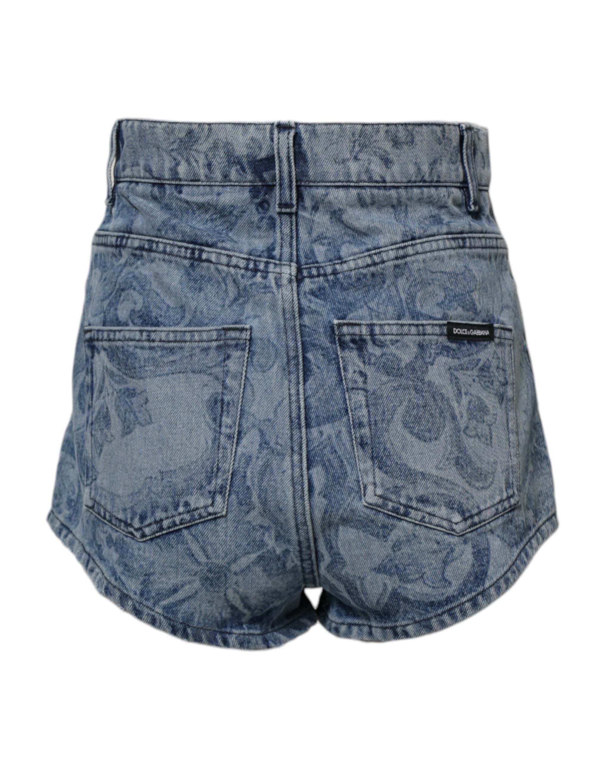 Dolce & Gabbana Blauer Blumendruck Denim Baumwolle Hot Pants Shorts