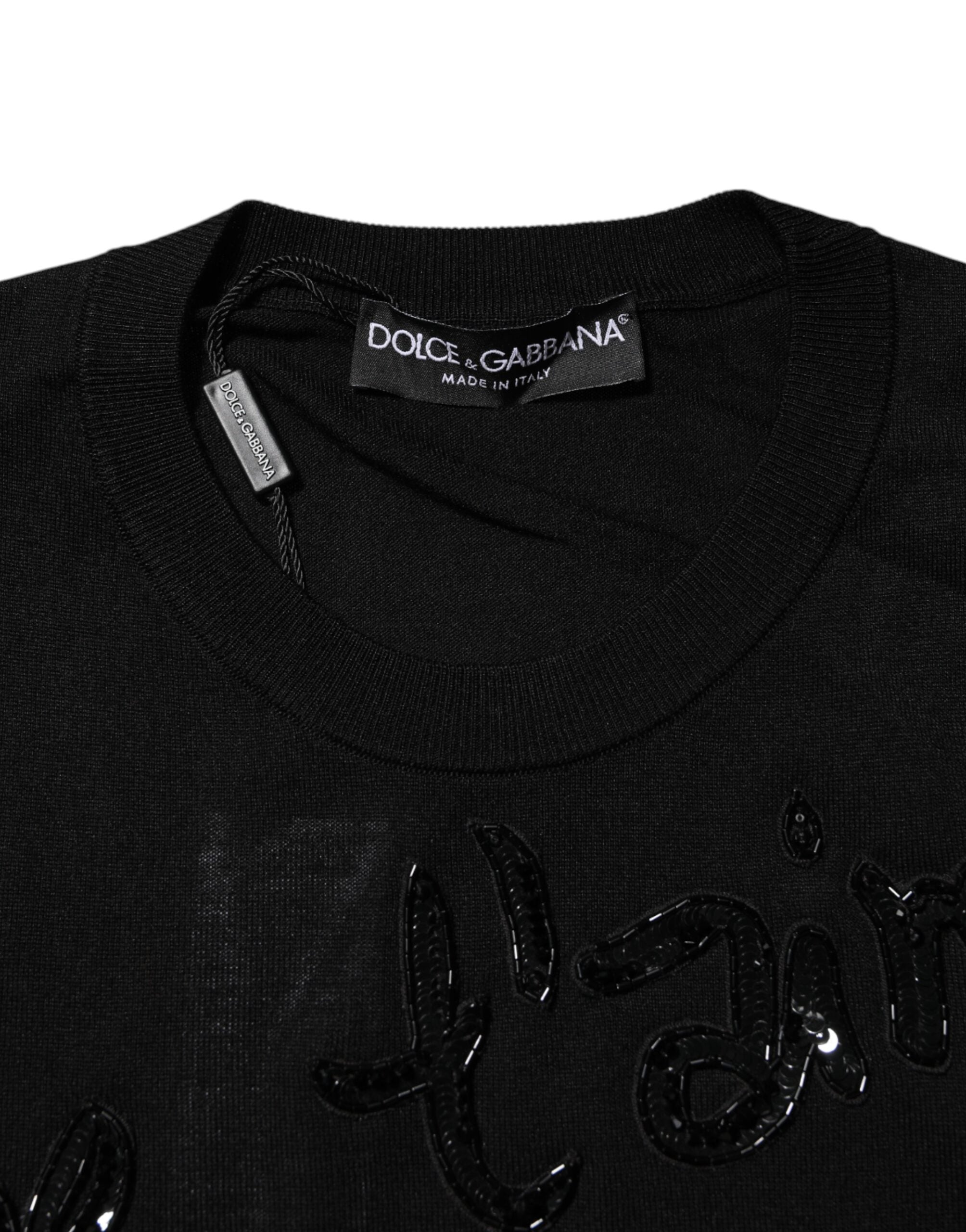 Dolce & Gabbana Schwarze Rose Paillettenverzierungen Bluse Top