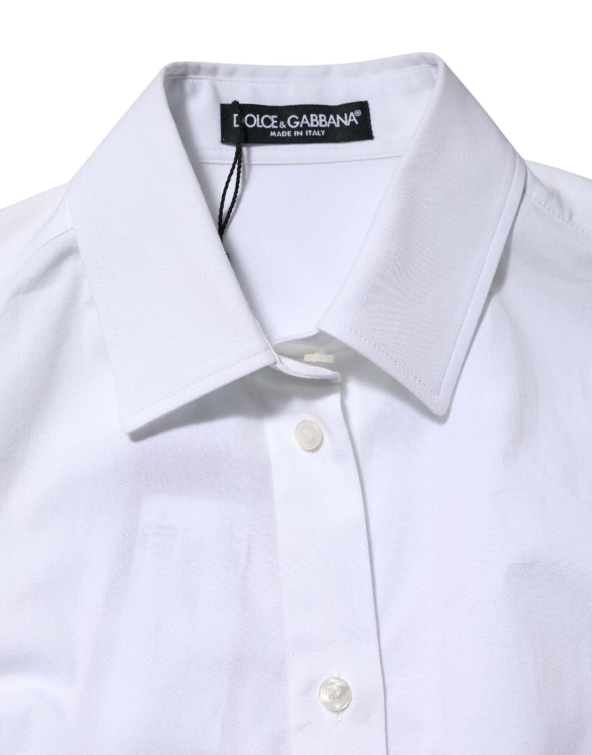 Dolce & Gabbana Weißes Baumwollhemd mit langen Ärmeln und Kragen