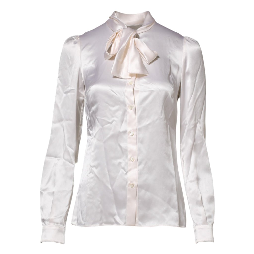 Dolce & Gabbana Weißer Ascot-Kragen Langarm-Bluse Top