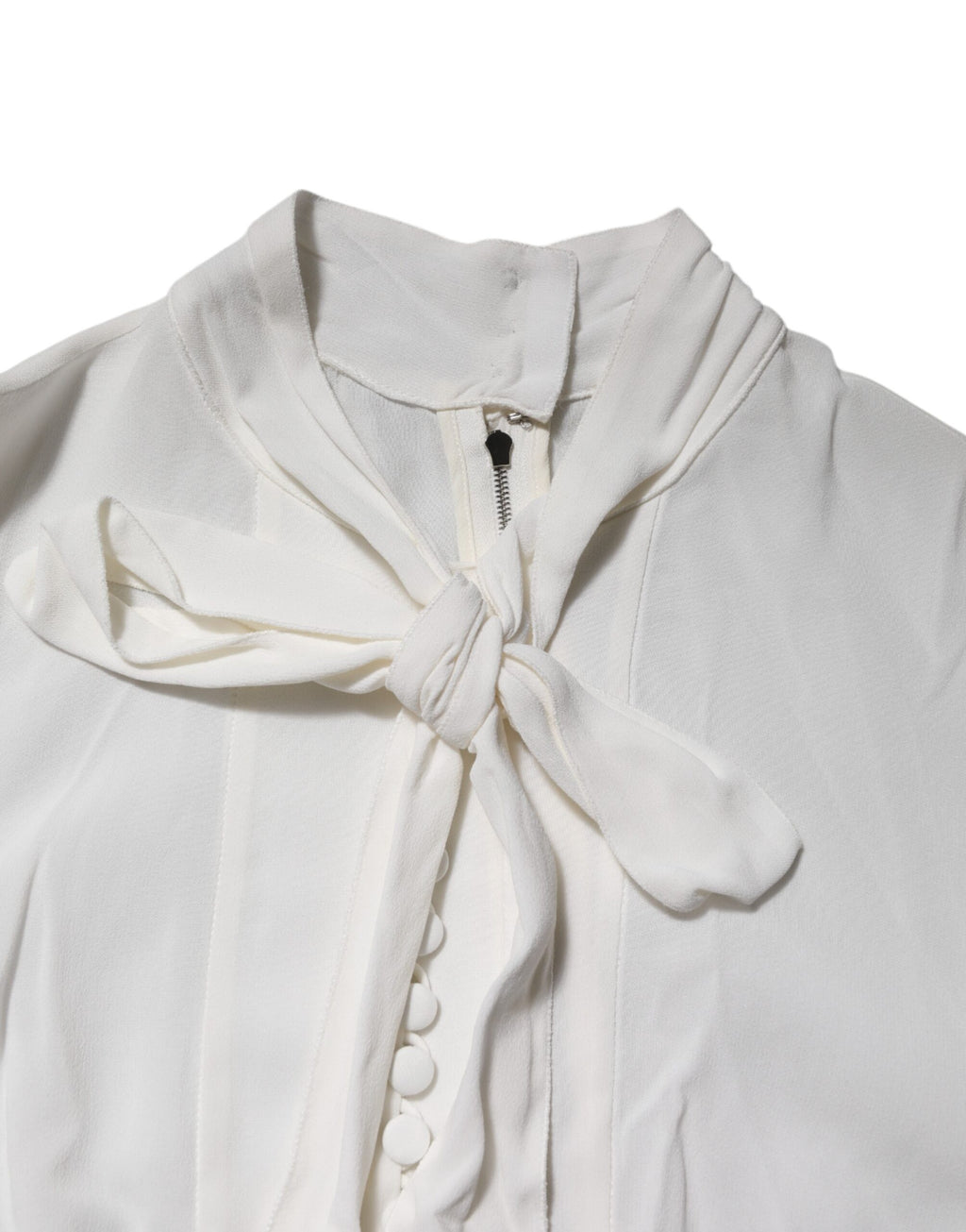 Dolce & Gabbana Weißes Viskose-Top mit Ascot-Kragen und langen Ärmeln