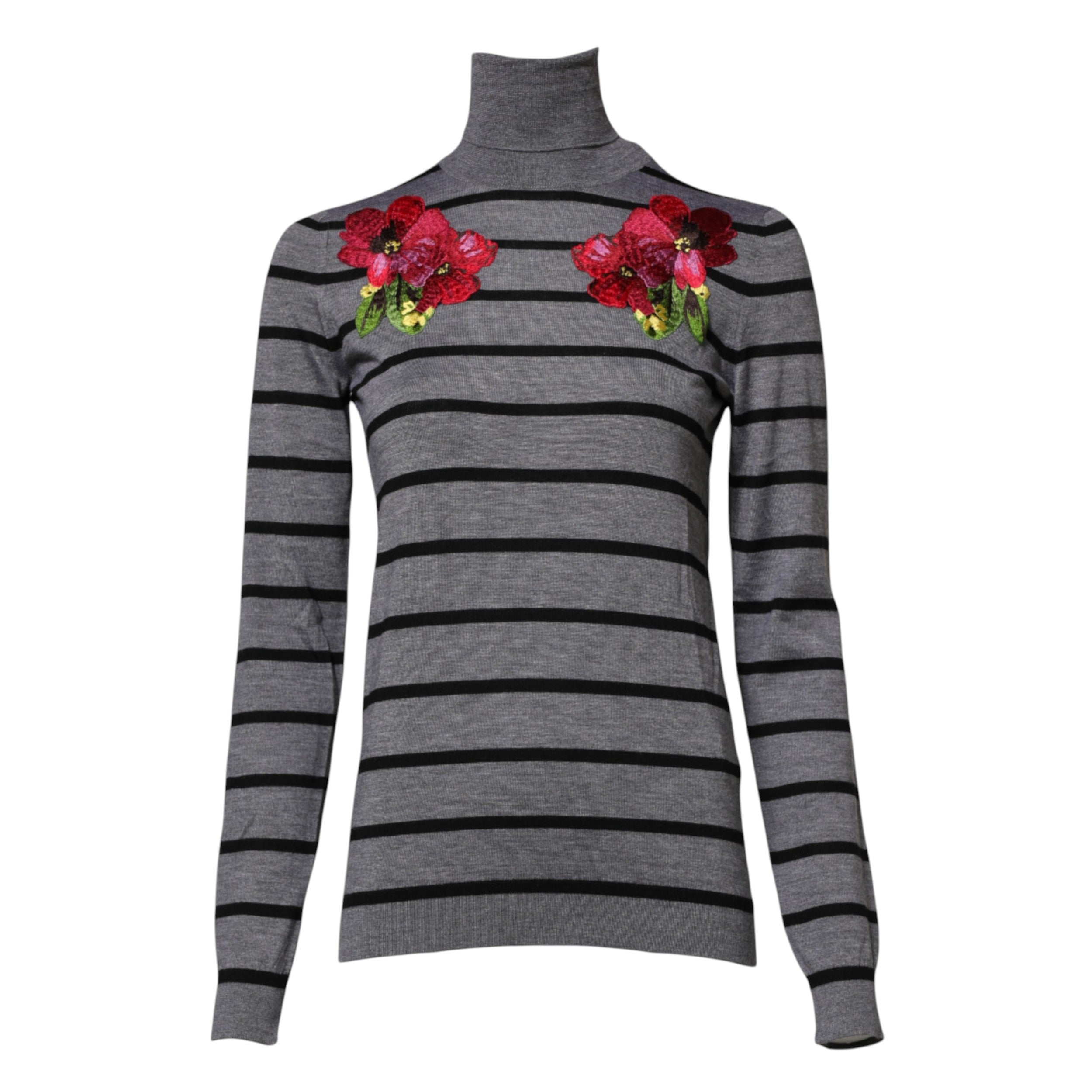 Dolce & Gabbana Grauer Pullover mit Blumenstickerei