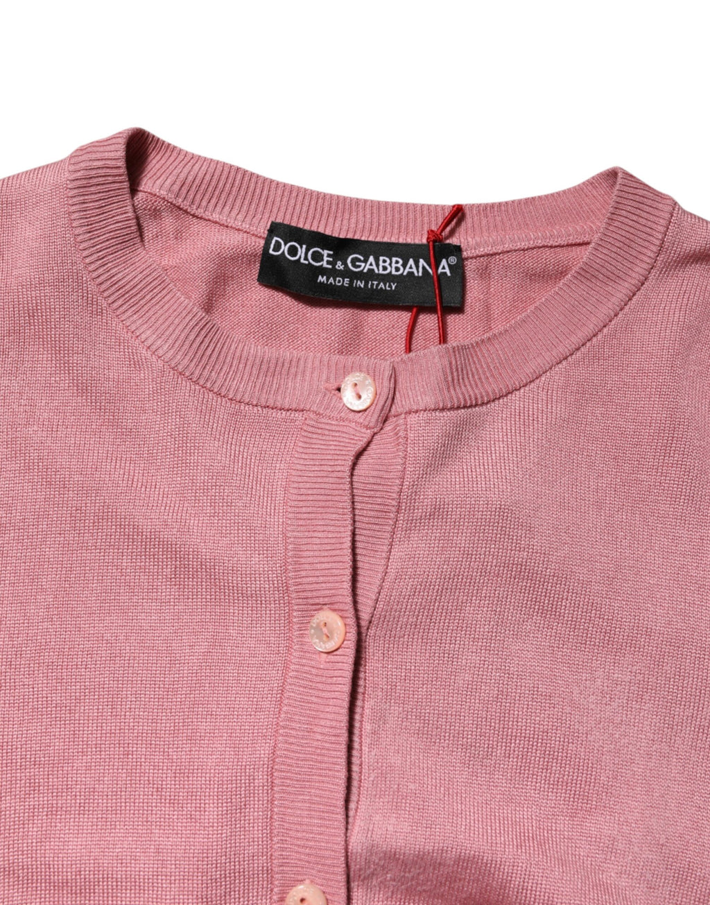 Dolce & Gabbana Rosa Seidenstrickjacke mit Rundhalsausschnitt