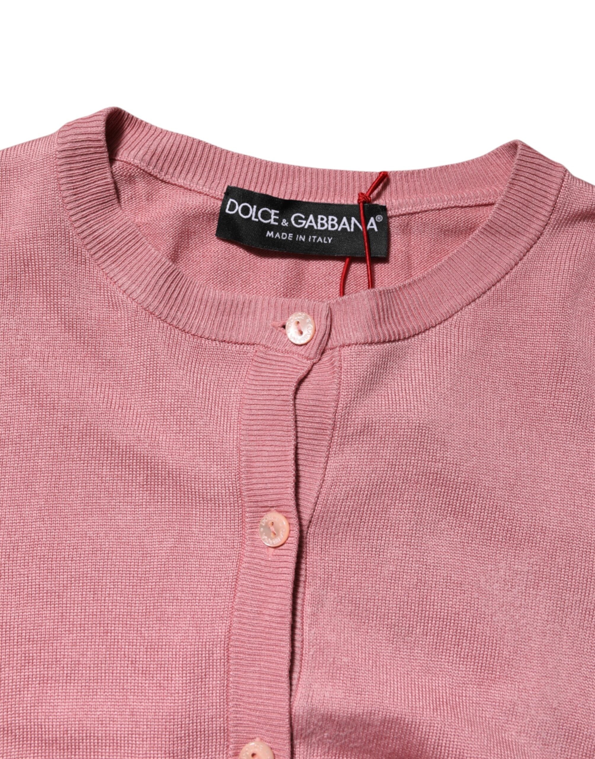 Dolce & Gabbana Rosa Seidenstrickjacke mit Rundhalsausschnitt