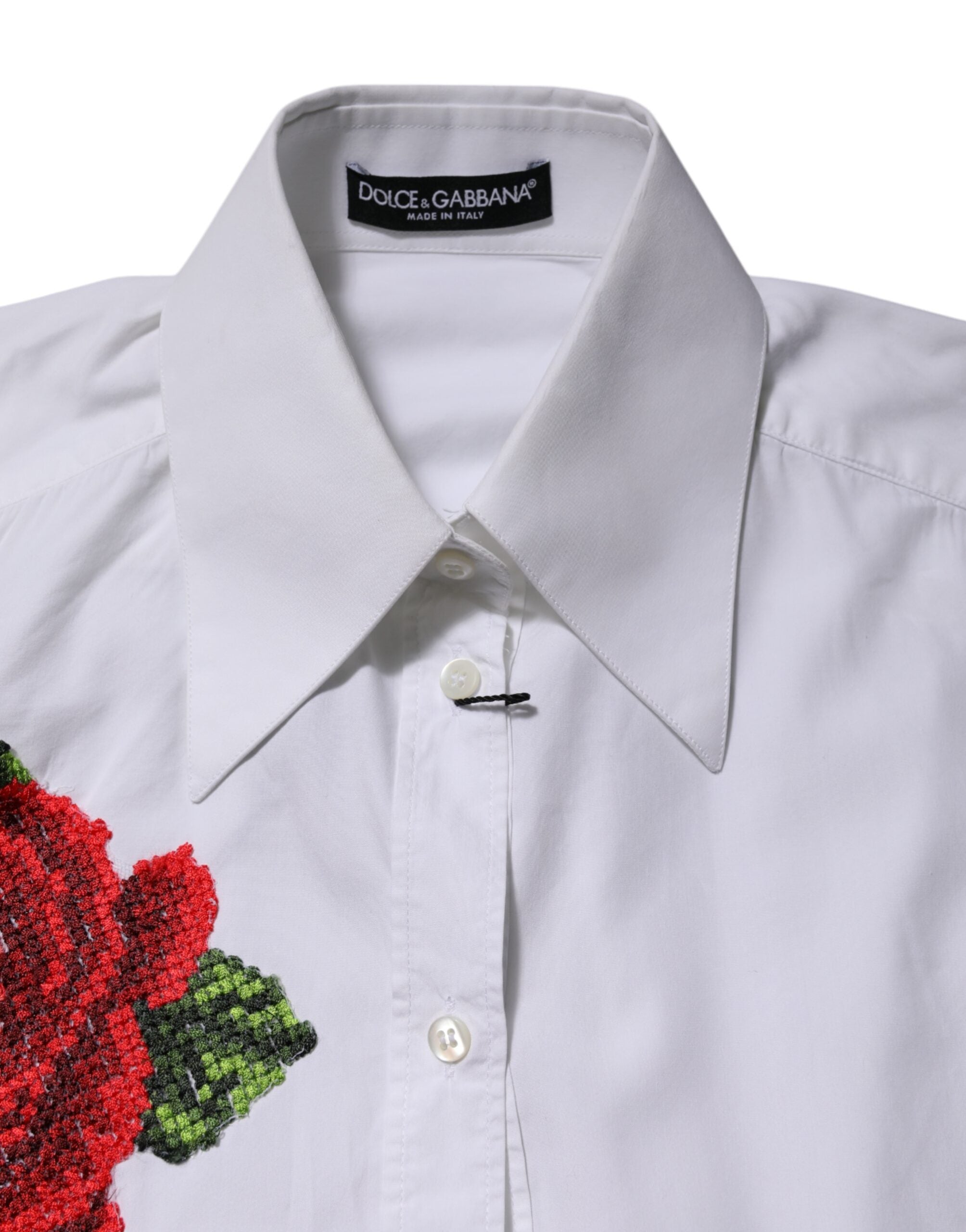 Dolce & Gabbana Weißes Hemd mit Rosenstickerei und Kragen