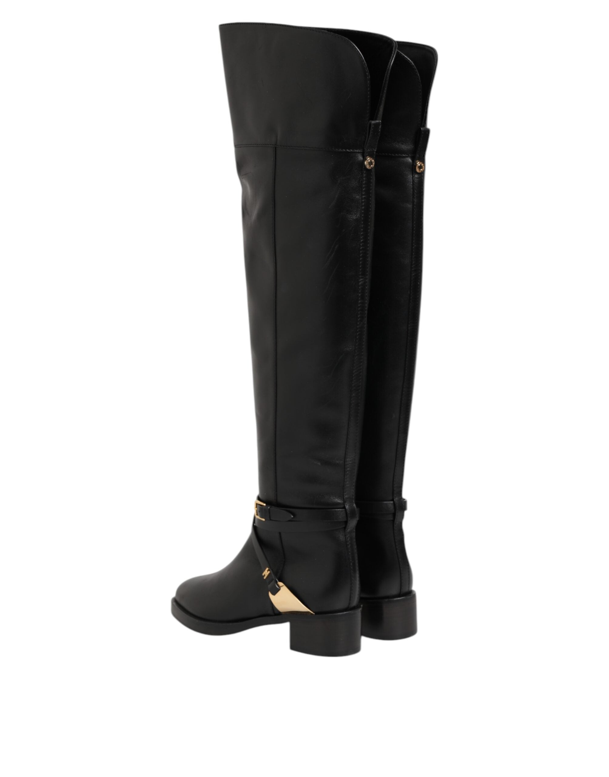 Elisabetta Franchi Schwarze Lederschnallenstiefel Schuhe