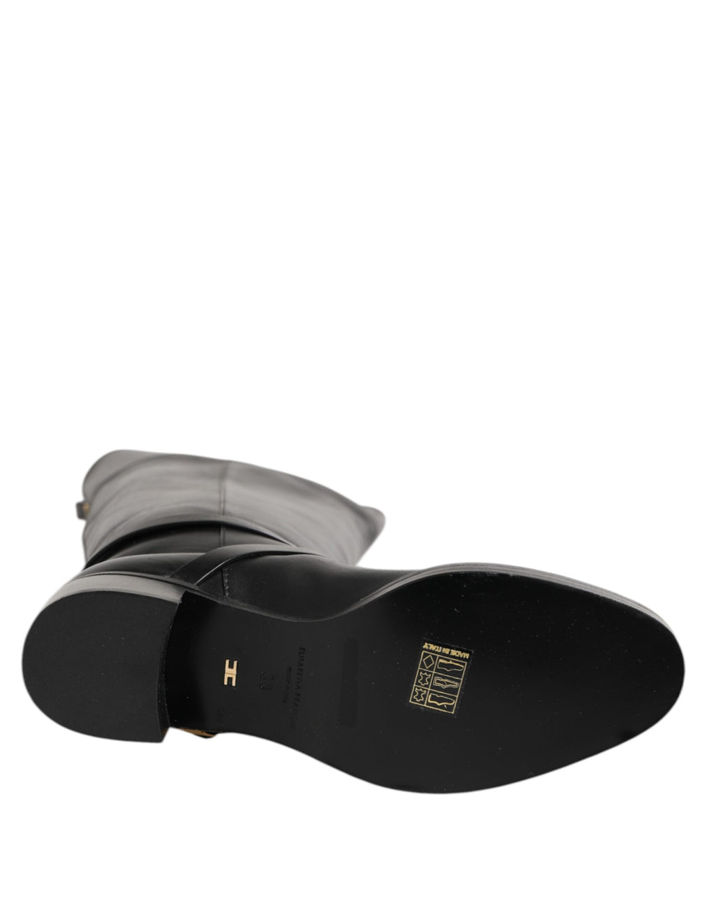 Elisabetta Franchi Schwarze Lederschnallenstiefel Schuhe