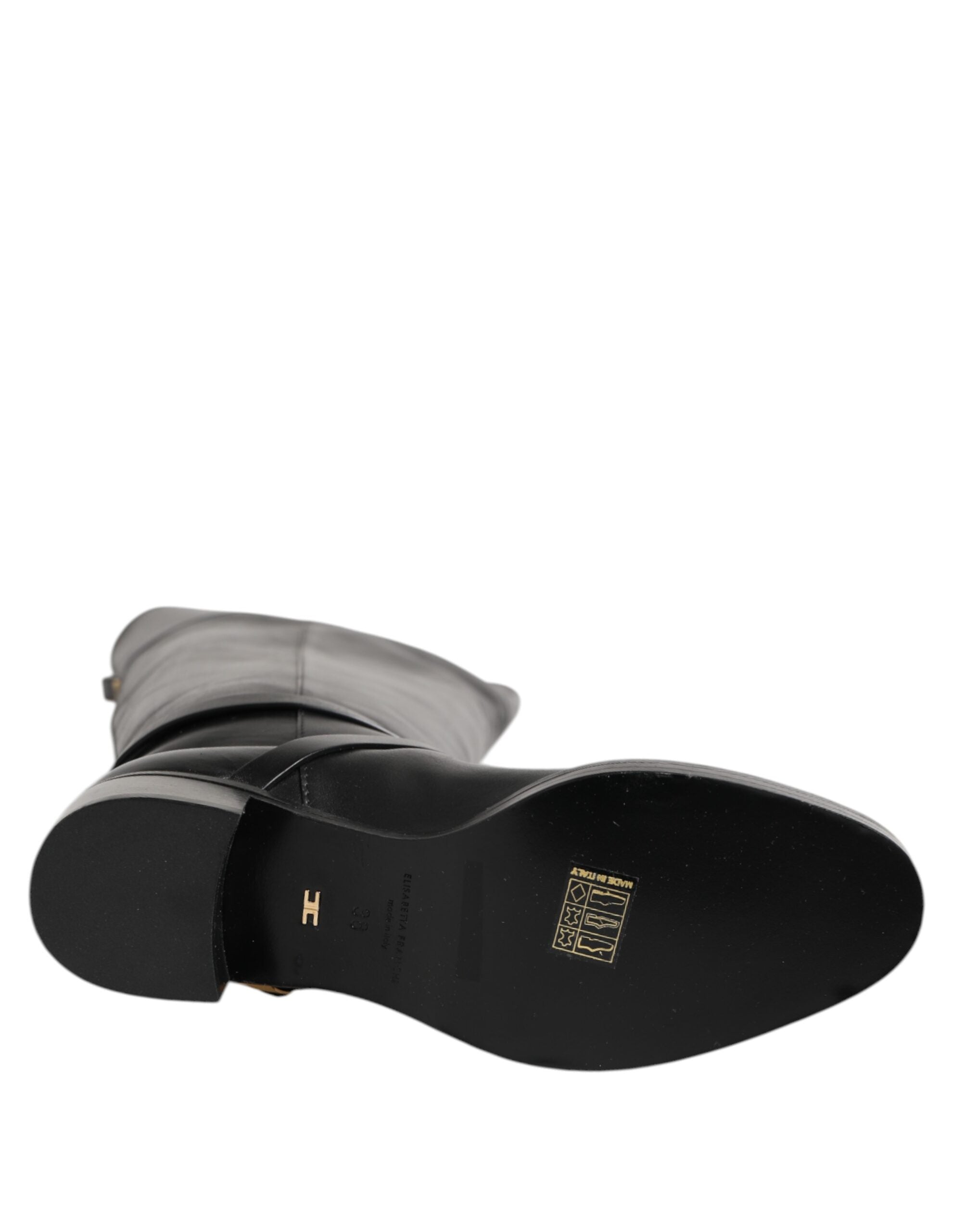 Elisabetta Franchi Schwarze Lederschnallenstiefel Schuhe