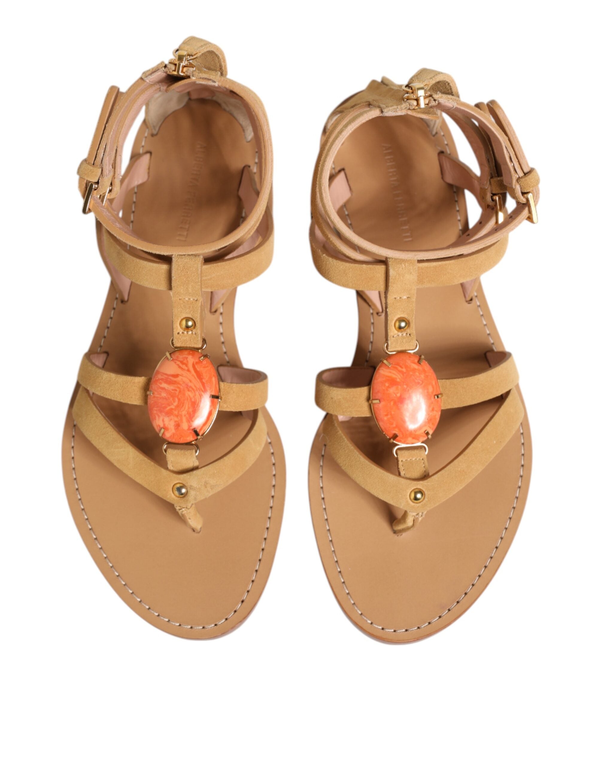 Alberta Ferretti Braune Flip Flops Zipper Knöchelriemen Schuhe
