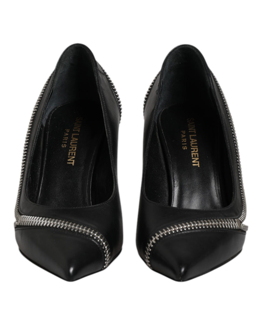 Saint Laurent Weißes Schwarzes Leder Spitz zulaufende Absätze Schuhe