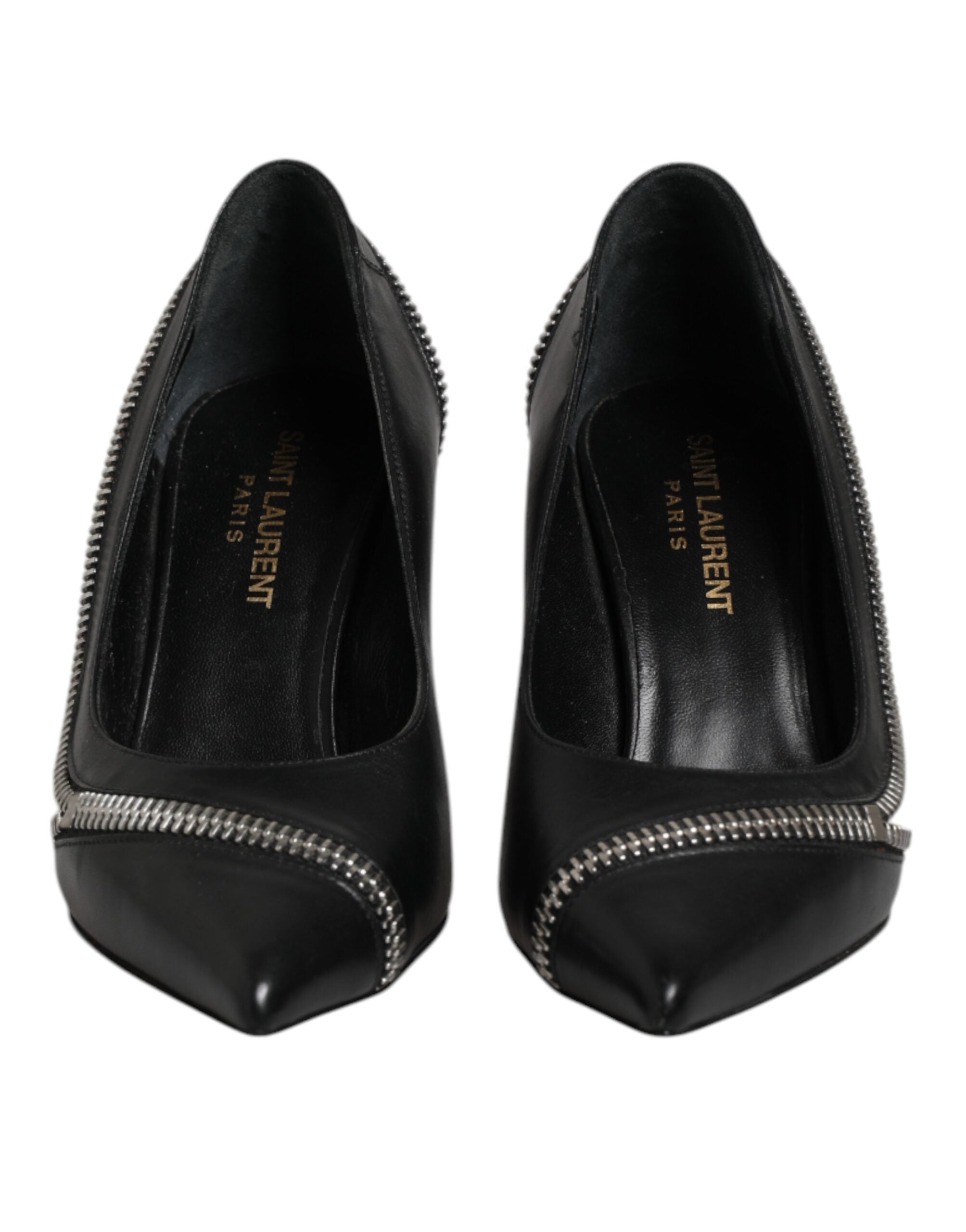 Saint Laurent Weißes Schwarzes Leder Spitz zulaufende Absätze Schuhe
