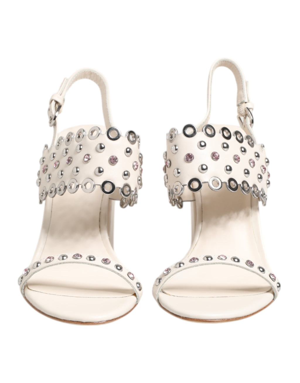 ASH Weiße Blockabsatz-Sandalen mit Nieten-Viertelriemen Schuhe