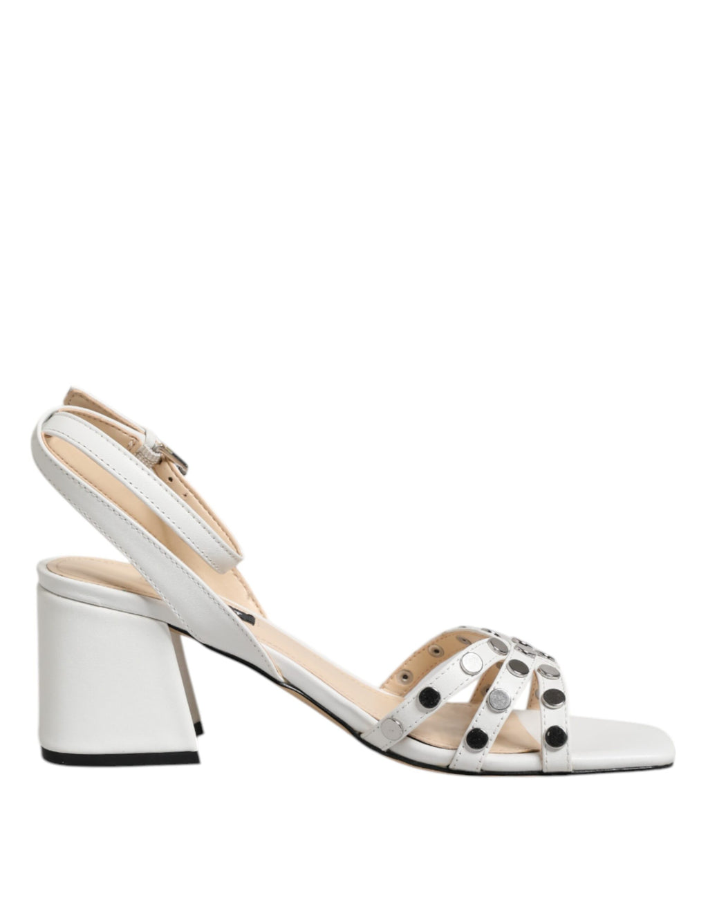 Nine West Weiße Blockabsatz-Sandalen mit Nieten und Wickelriemen Schuhe