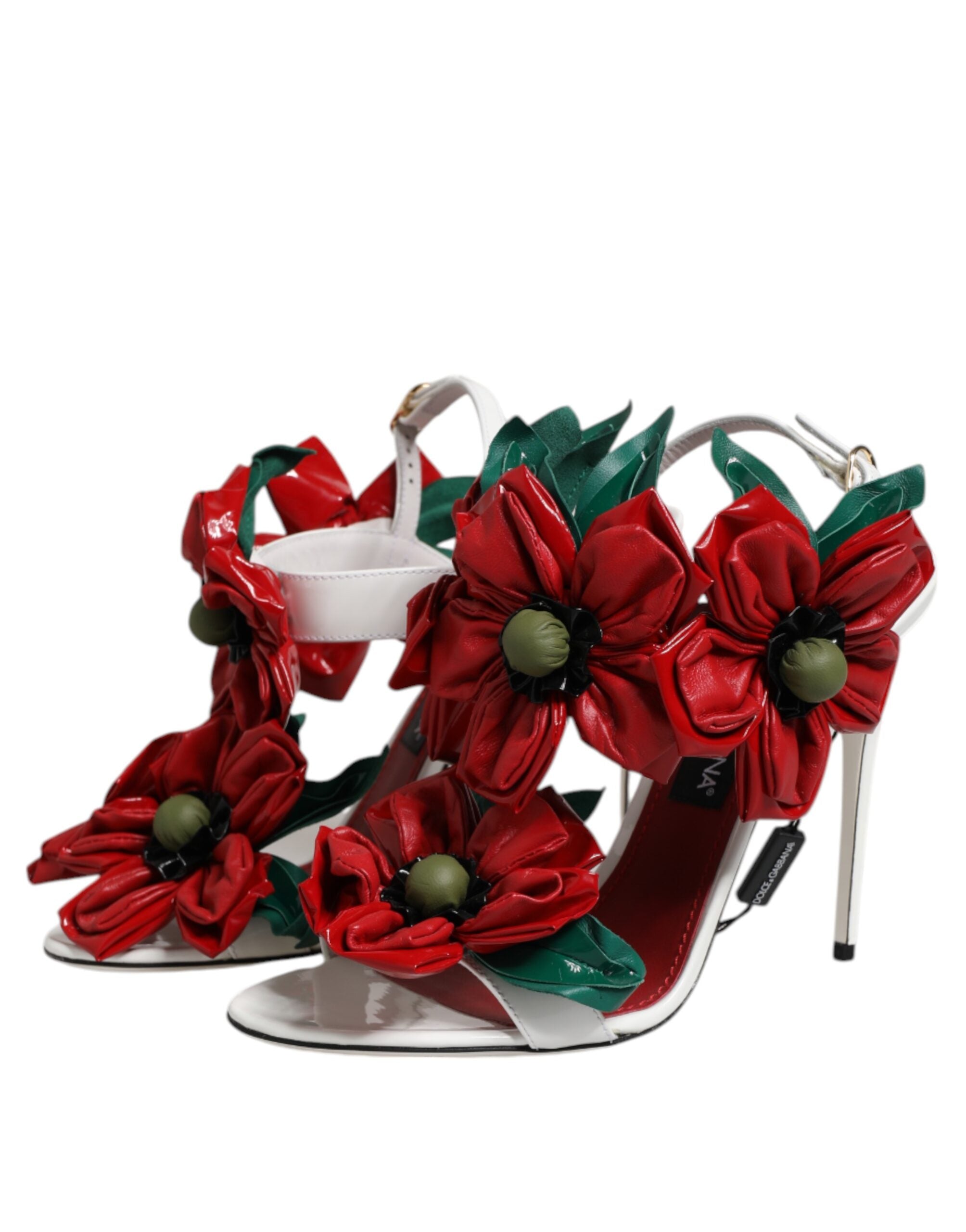 Dolce & Gabbana Weiße Leder Sandalen mit Blumenverzierung Schuhe