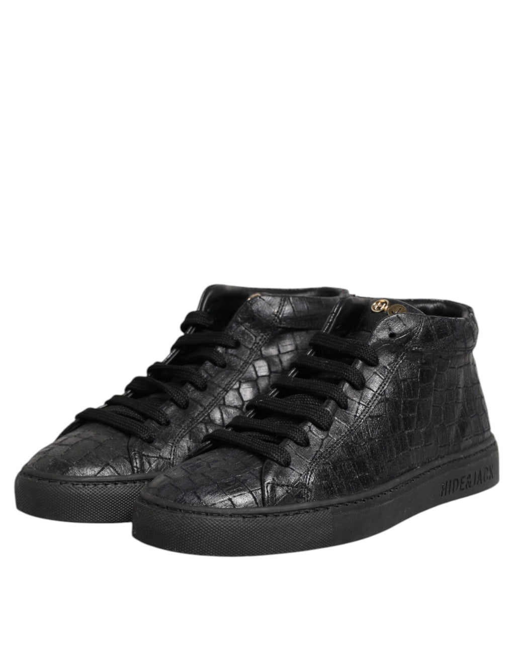 HIDE & JACK Schwarze Leder Schnürsenkel Mid Top Sneakers Schuhe
