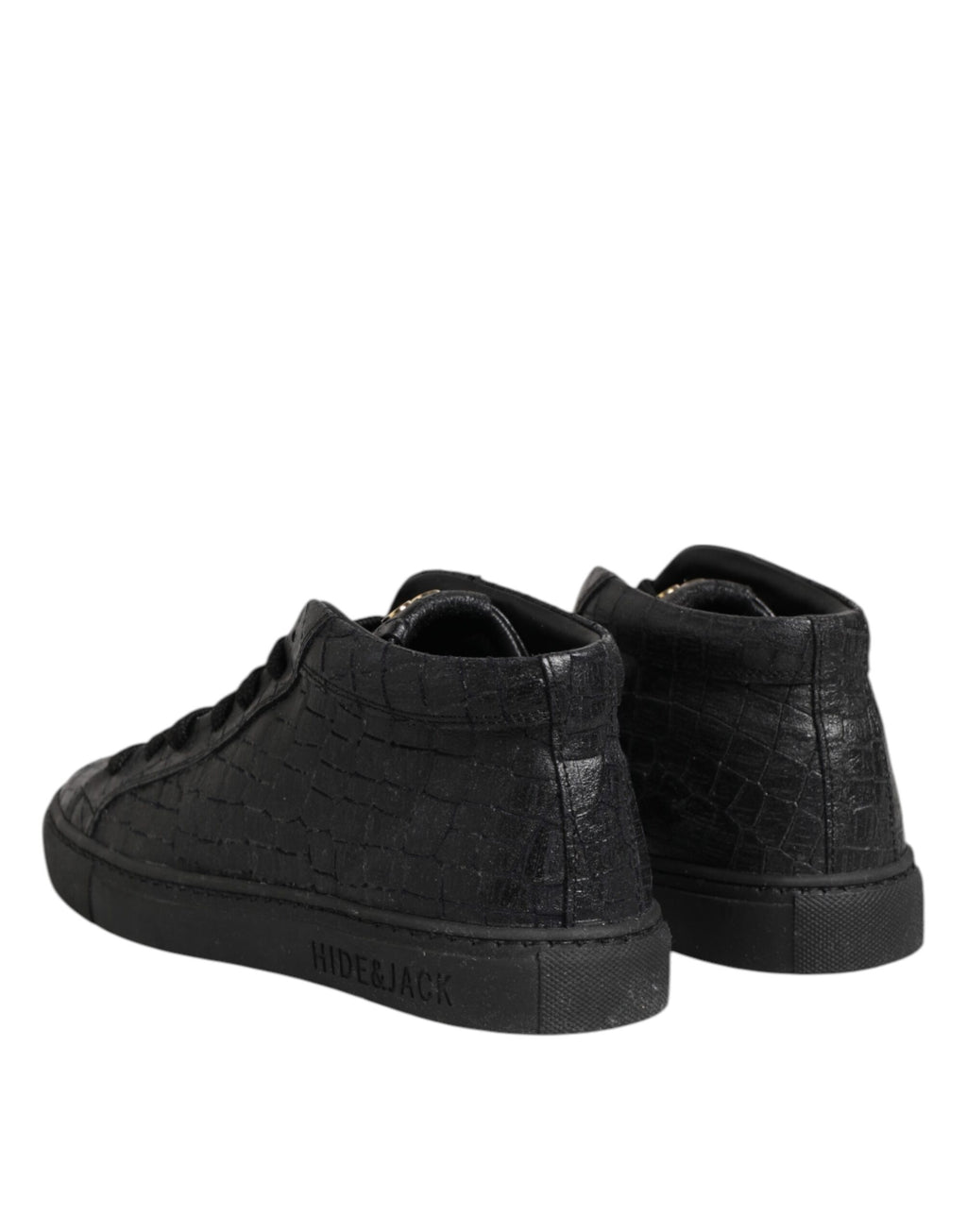 HIDE & JACK Schwarze Leder Schnürsenkel Mid Top Sneakers Schuhe