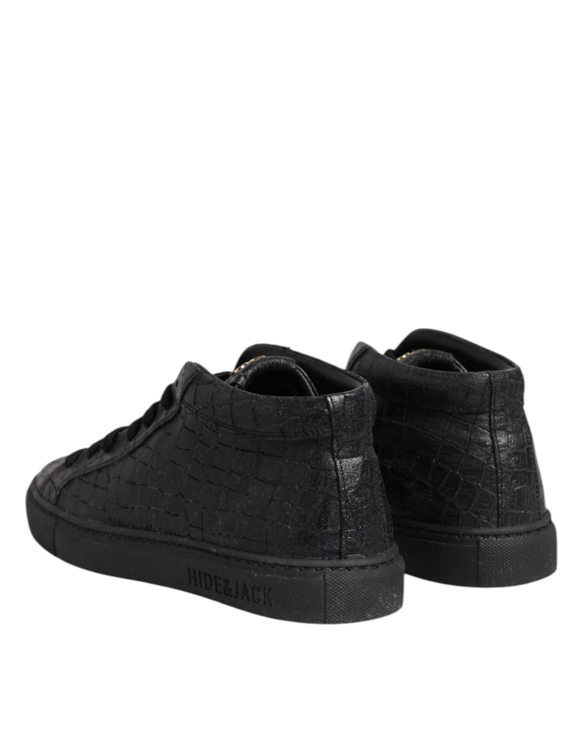 HIDE & JACK Schwarze Leder Schnürsenkel Mid Top Sneakers Schuhe