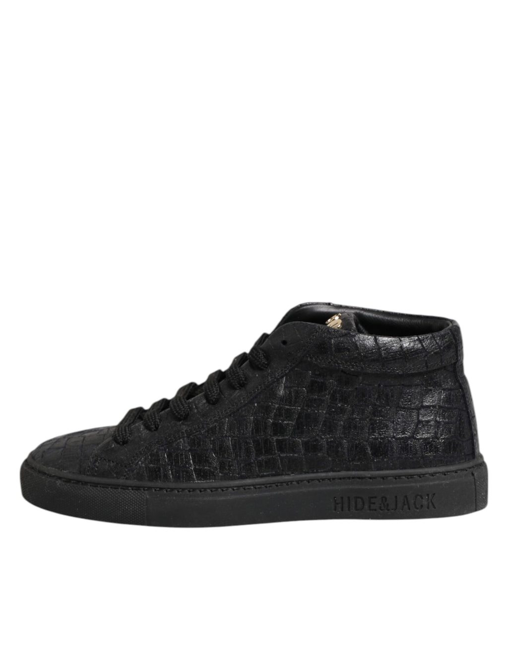 HIDE & JACK Schwarze Leder Schnürsenkel Mid Top Sneakers Schuhe