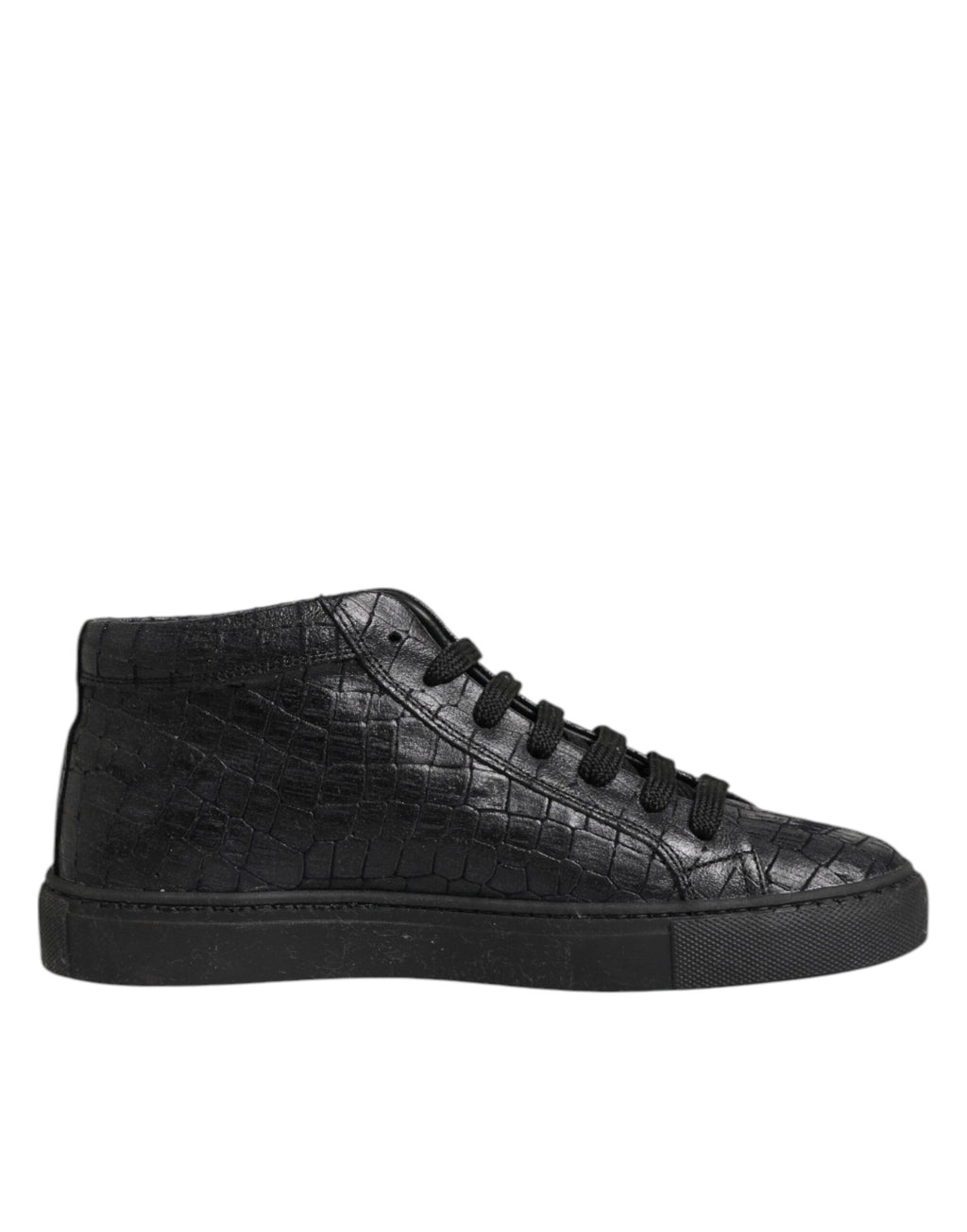 HIDE & JACK Schwarze Leder Schnürsenkel Mid Top Sneakers Schuhe
