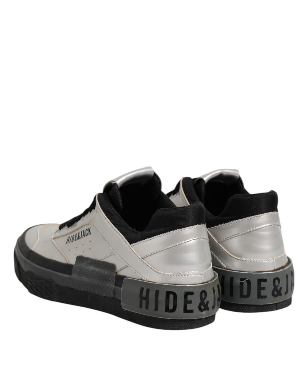 HIDE & JACK Silberne Leder Schnürschuhe Low Top Sneakers Schuhe