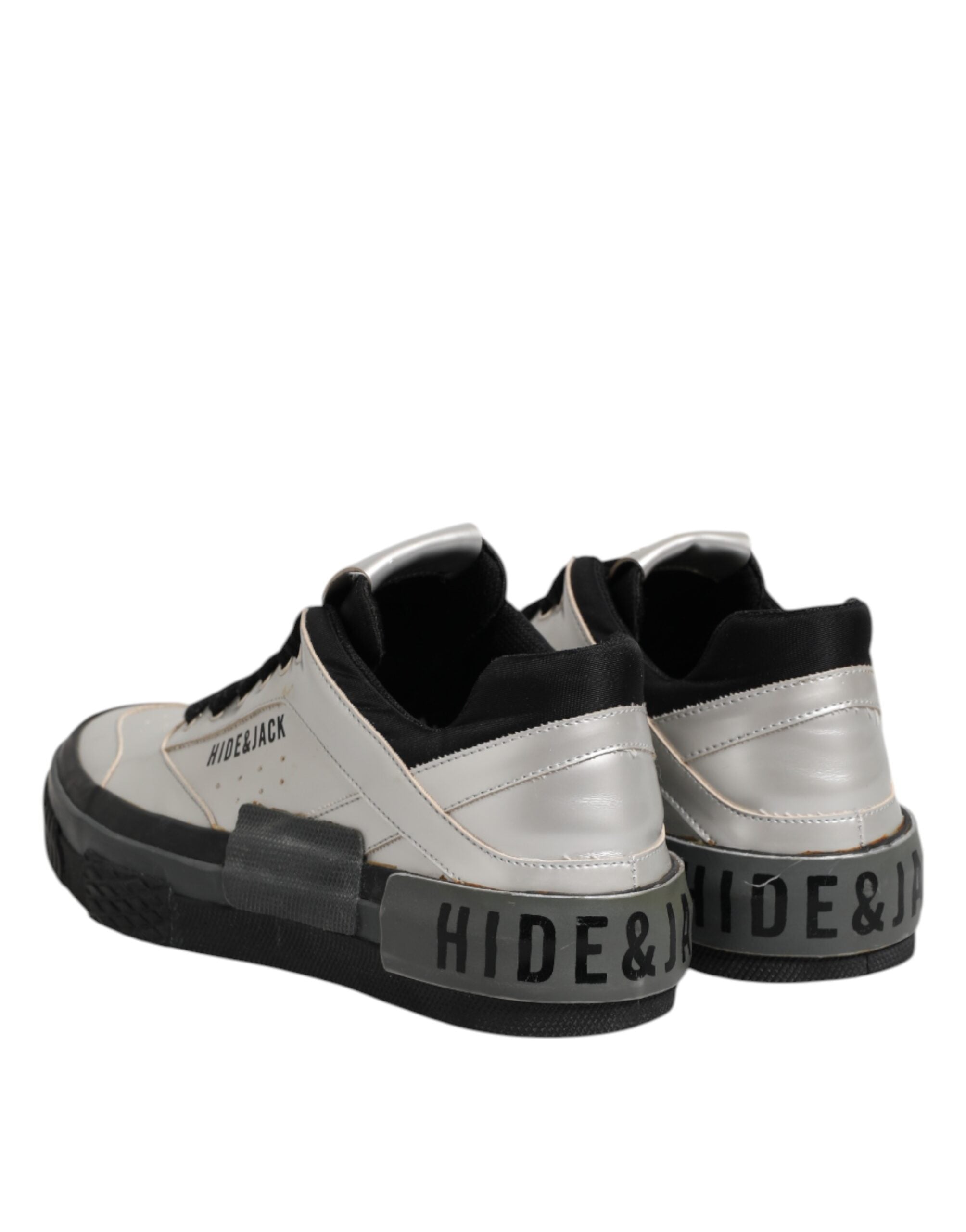 HIDE & JACK Silberne Leder Schnürschuhe Low Top Sneakers Schuhe